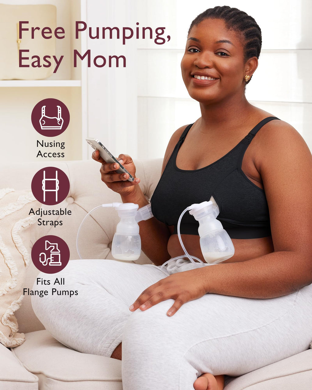 Momcozy Hands Free Pumping Bra, Adjustable Breast-Pumps Holding and Nursing Bra, Pumping & Nursing Bra in One
