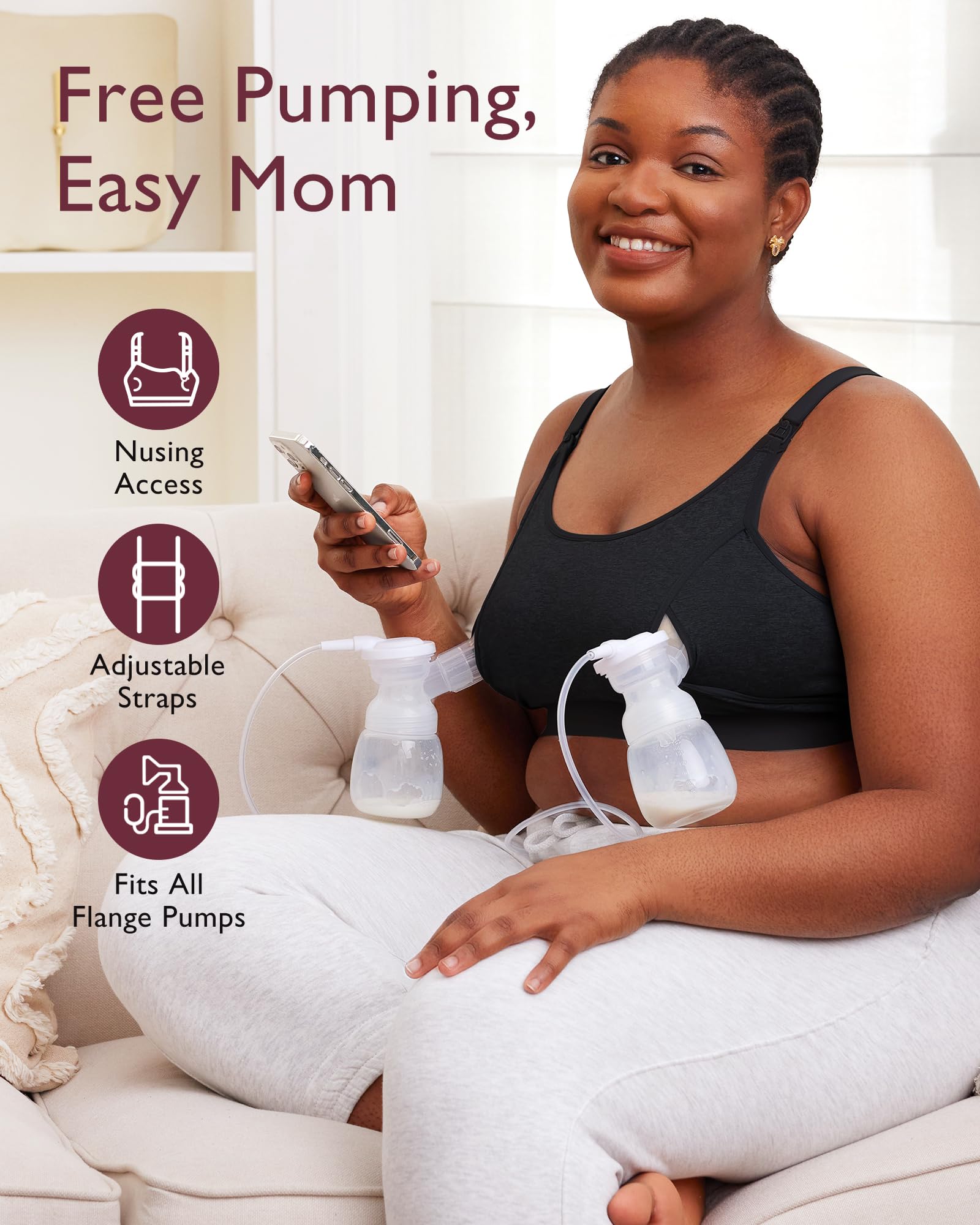 Momcozy Hands Free Pumping Bra, Adjustable Breast-Pumps Holding and Nursing Bra, Pumping & Nursing Bra in One