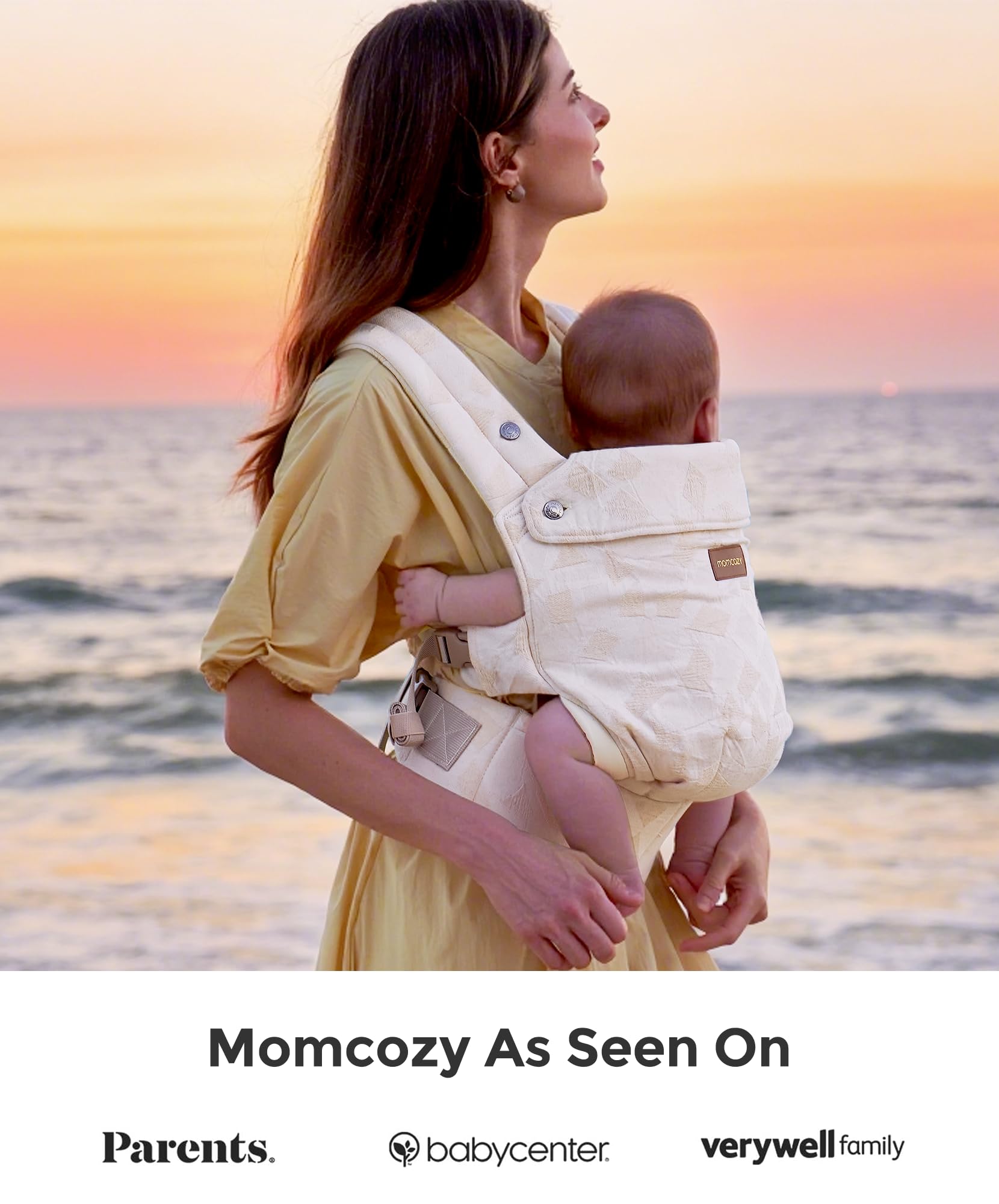 Momcozy Baby Carrier - Ergonomic, Cozy and Lightweight Carrier for 7-45lbs, Effortless to Put On, Ideal for Hands-Free Parenting, Enhanced Lumbar Support, Purehug for Infant to Toddler, Khaki