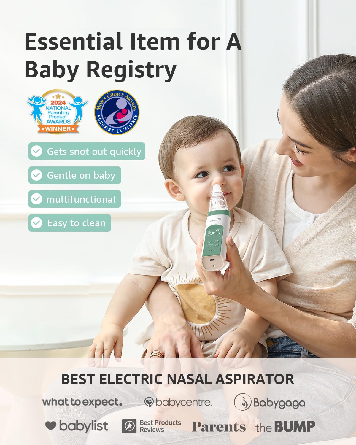 GROWNSY Nasal Aspirator for Baby, Electric Baby Nose Sucker with Larger Suction Chamber and More Powerful Suction, Automatic Nose Cleaner with Music and Light Soothing Function