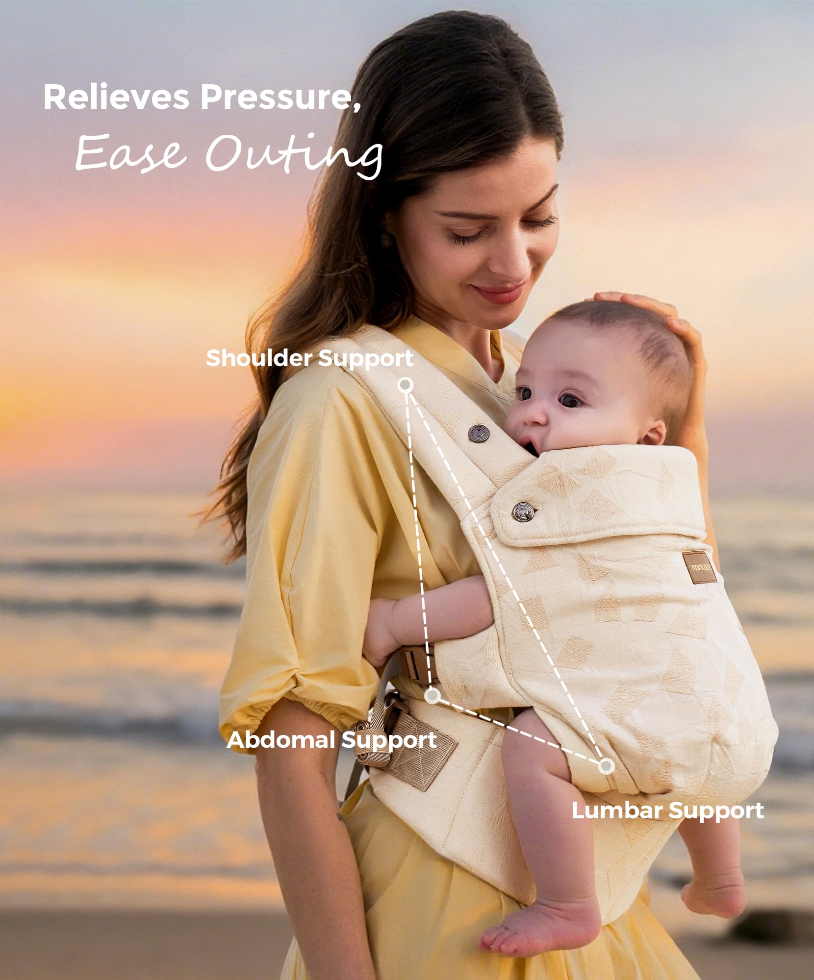 Momcozy Baby Carrier - Ergonomic, Cozy and Lightweight Carrier for 7-45lbs, Effortless to Put On, Ideal for Hands-Free Parenting, Enhanced Lumbar Support, Purehug for Infant to Toddler, Khaki