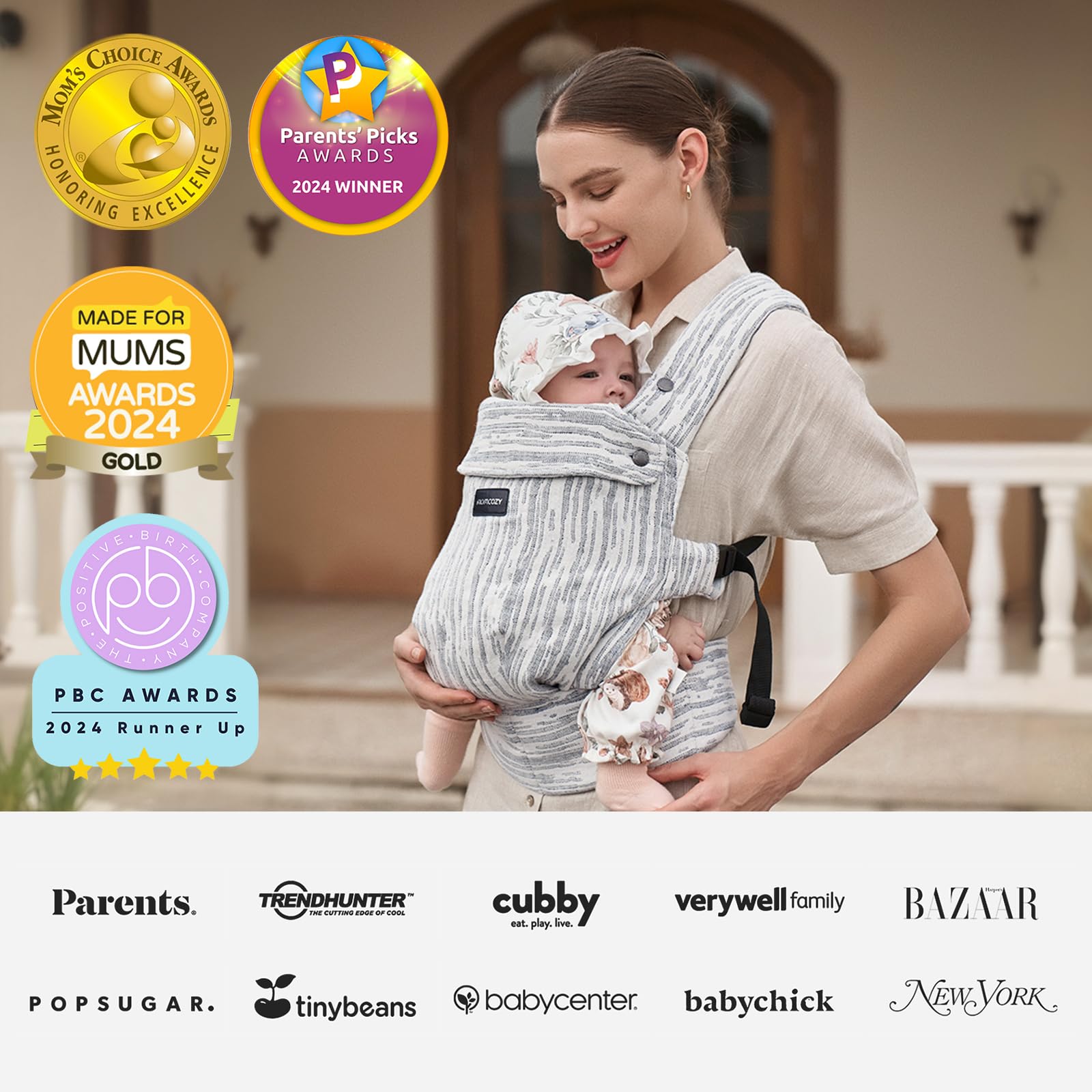 Momcozy Baby Carrier - Ergonomic, Cozy and Lightweight Carrier for 7-45lbs, Effortless to Put On, Ideal for Hands-Free Parenting, Enhanced Lumbar Support, Purehug for Infant to Toddler, Khaki