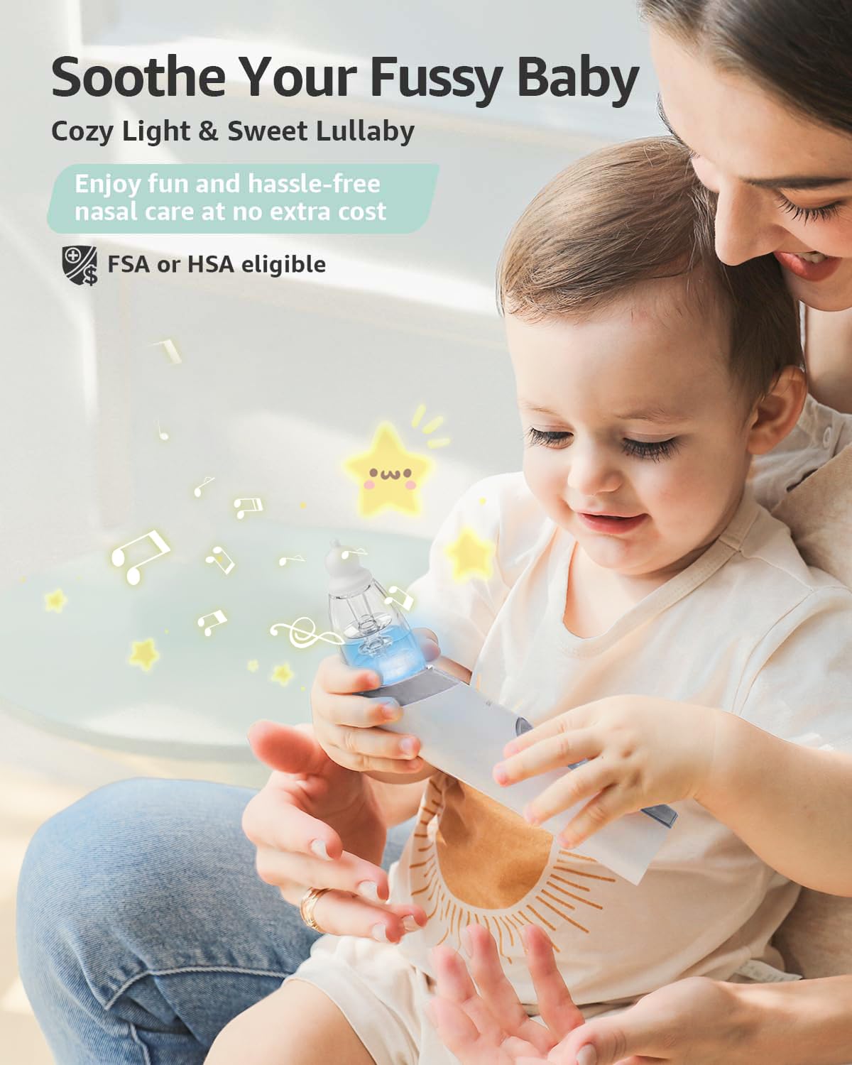 GROWNSY Nasal Aspirator for Baby, Electric Baby Nose Sucker with Larger Suction Chamber and More Powerful Suction, Automatic Nose Cleaner with Music and Light Soothing Function