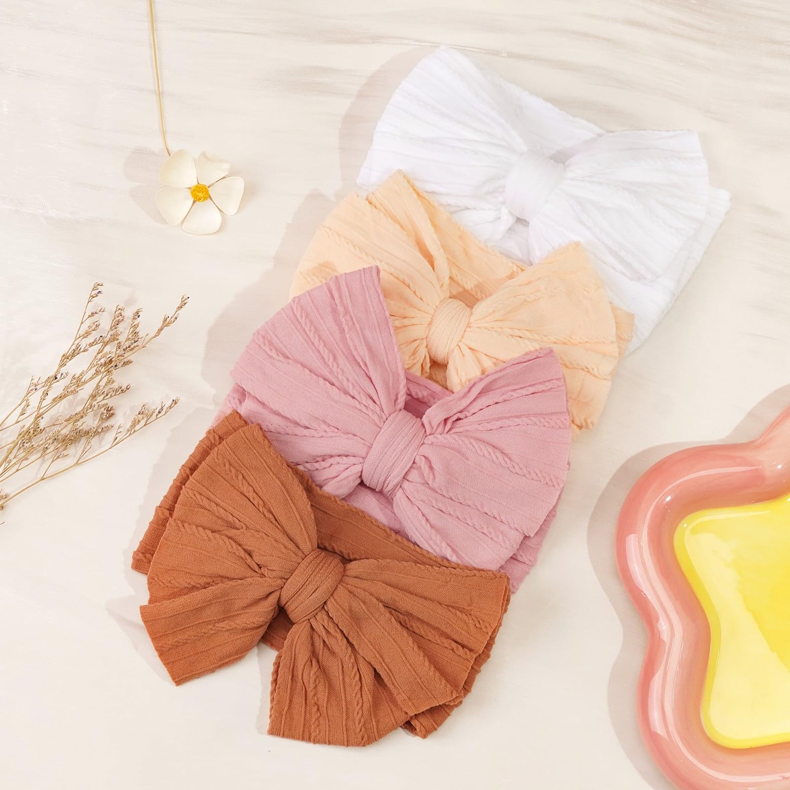CÉLLOT 10 Colors Super Stretchy Soft Knot Baby Girl Headbands with Hair Bows Nylon Head Wrap For Newborn Baby Girls Infants Toddlers Kids
