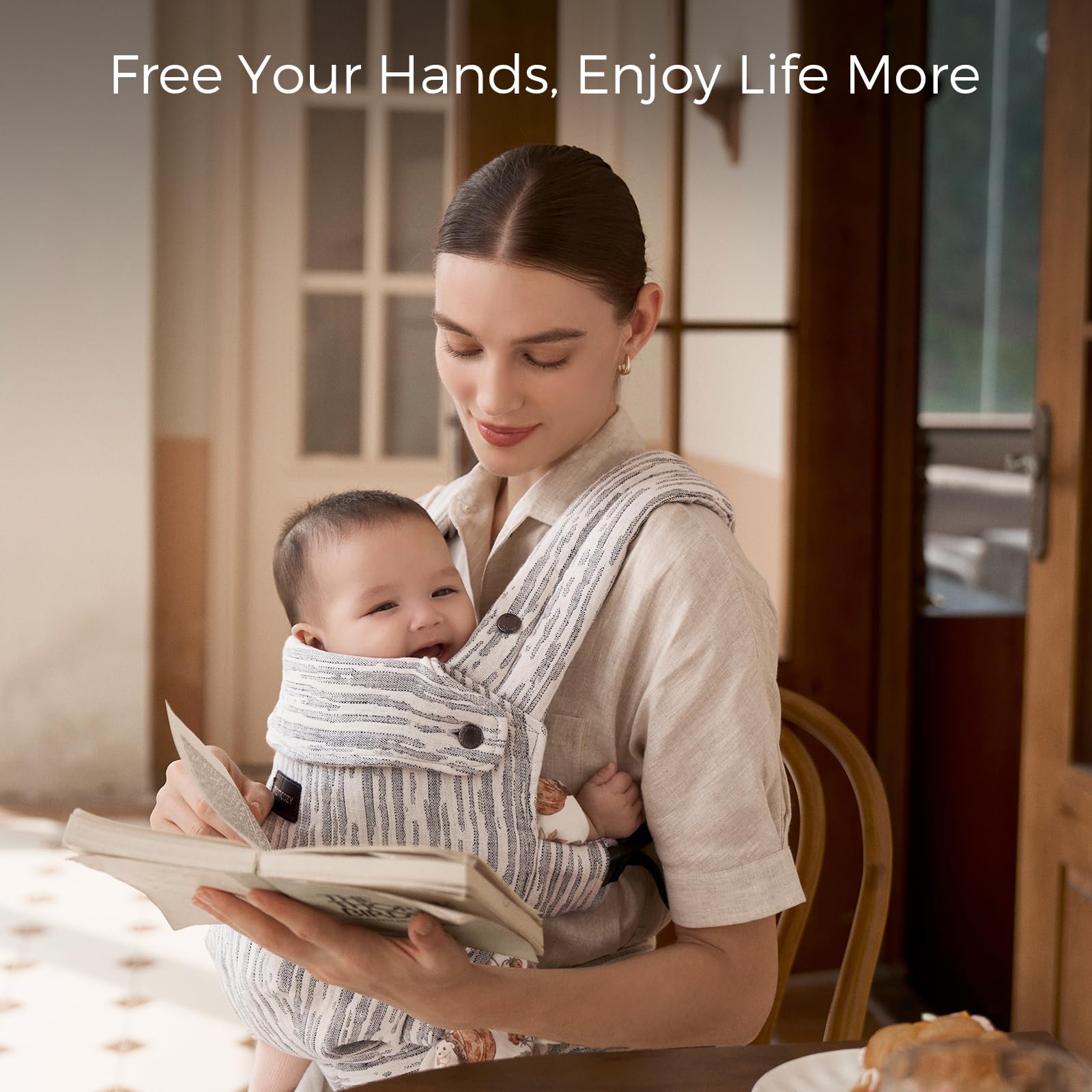 Momcozy Baby Carrier - Ergonomic, Cozy and Lightweight Carrier for 7-45lbs, Effortless to Put On, Ideal for Hands-Free Parenting, Enhanced Lumbar Support, Purehug for Infant to Toddler, Khaki