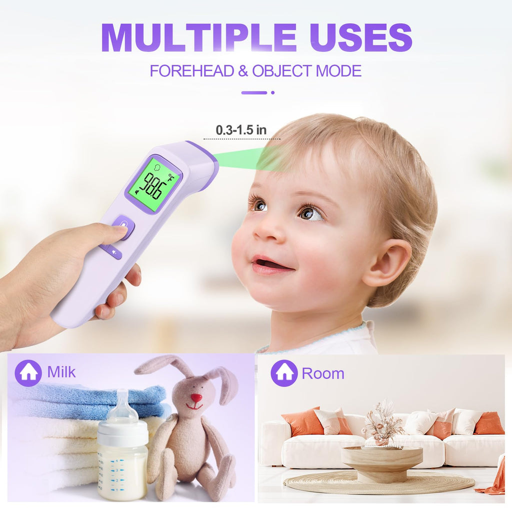 No-Touch Thermometer for Adults and Kids, Accurate Digital Baby Thermometer, Fever Alarm & Silent Mode, 2 in 1 Forehead & Object Mode