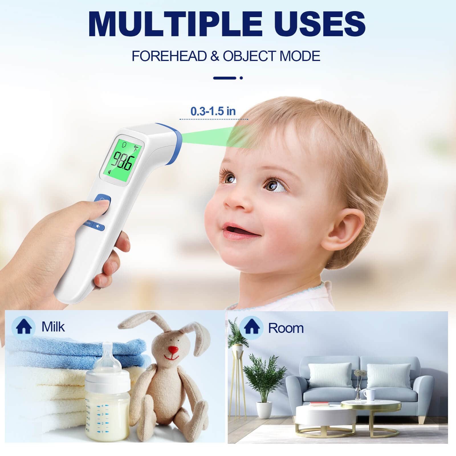 No-Touch Thermometer for Adults and Kids, Accurate Digital Baby Thermometer, Fever Alarm & Silent Mode, 2 in 1 Forehead & Object Mode