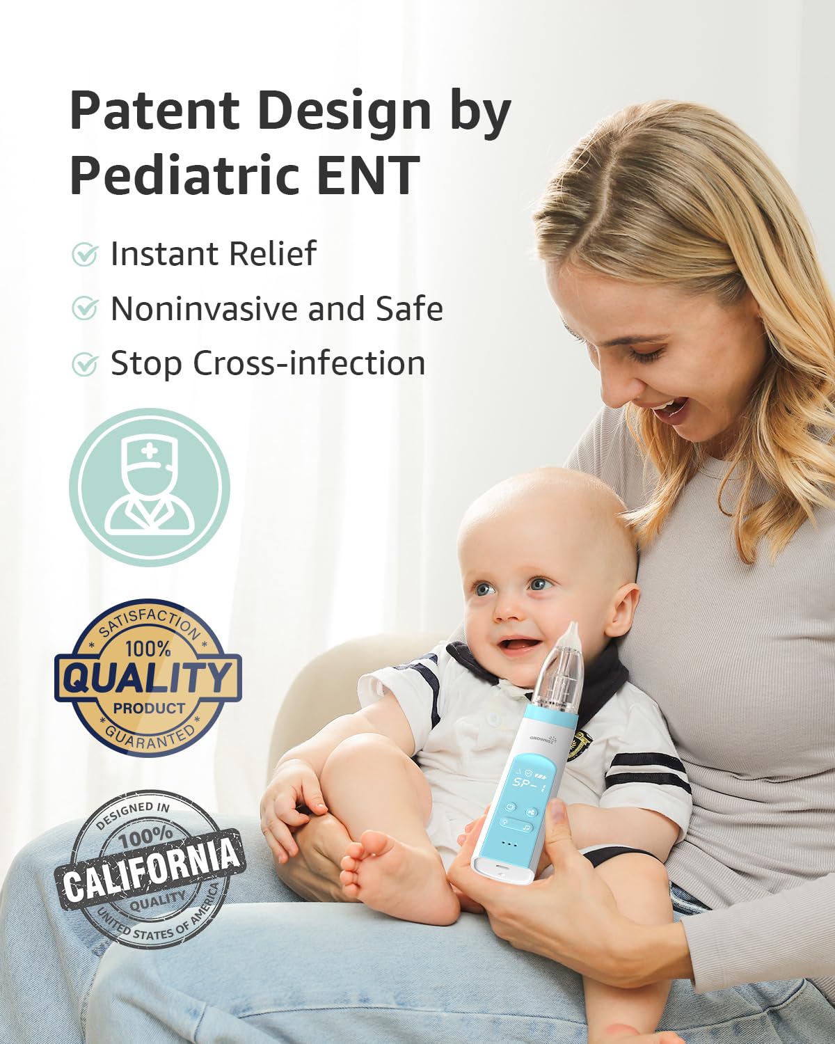 GROWNSY Nasal Aspirator for Baby, Electric Baby Nose Sucker with Larger Suction Chamber and More Powerful Suction, Automatic Nose Cleaner with Music and Light Soothing Function