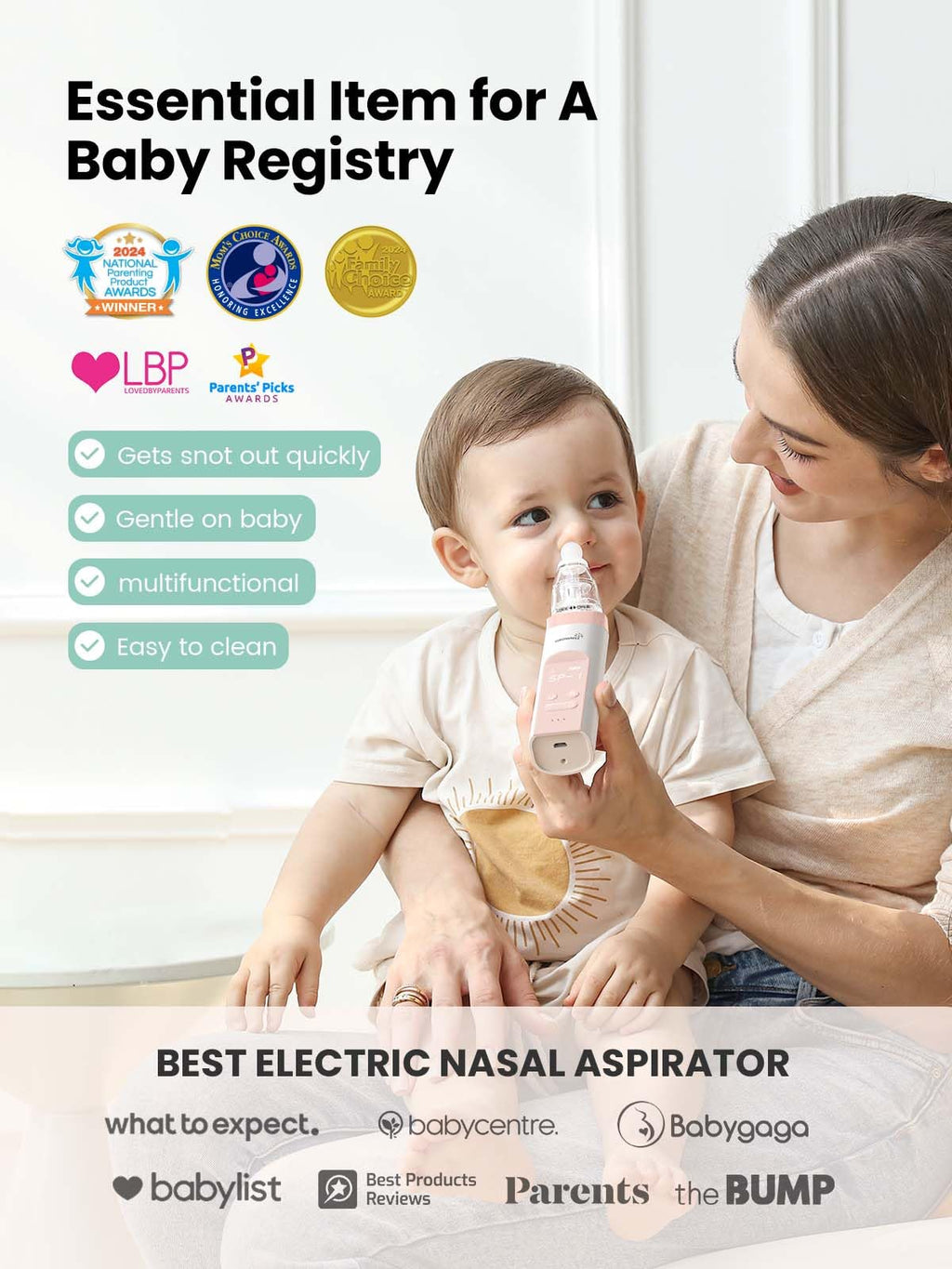 GROWNSY Nasal Aspirator for Baby, Electric Baby Nose Sucker with Larger Suction Chamber and More Powerful Suction, Automatic Nose Cleaner with Music and Light Soothing Function