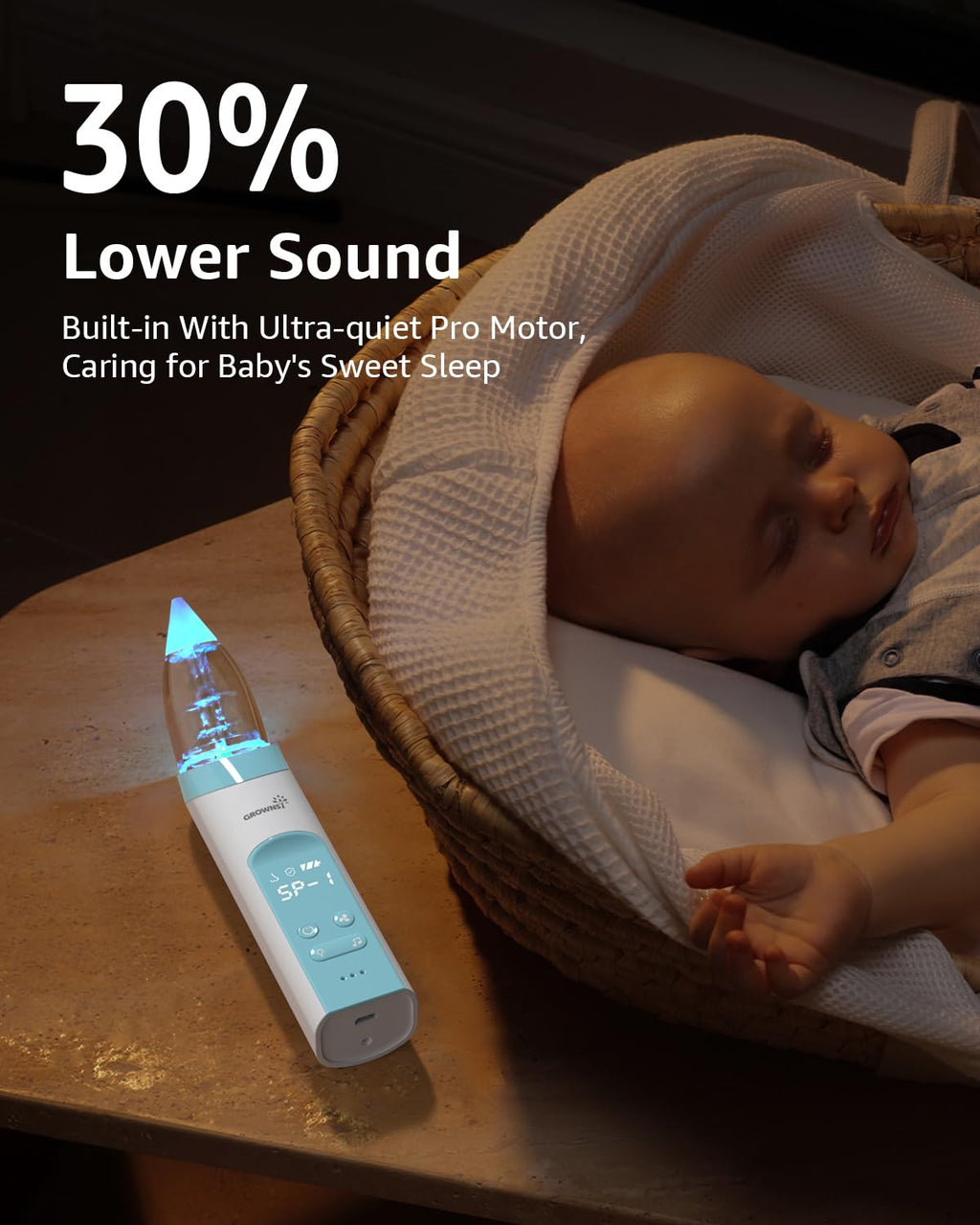 GROWNSY Nasal Aspirator for Baby, Electric Baby Nose Sucker with Larger Suction Chamber and More Powerful Suction, Automatic Nose Cleaner with Music and Light Soothing Function