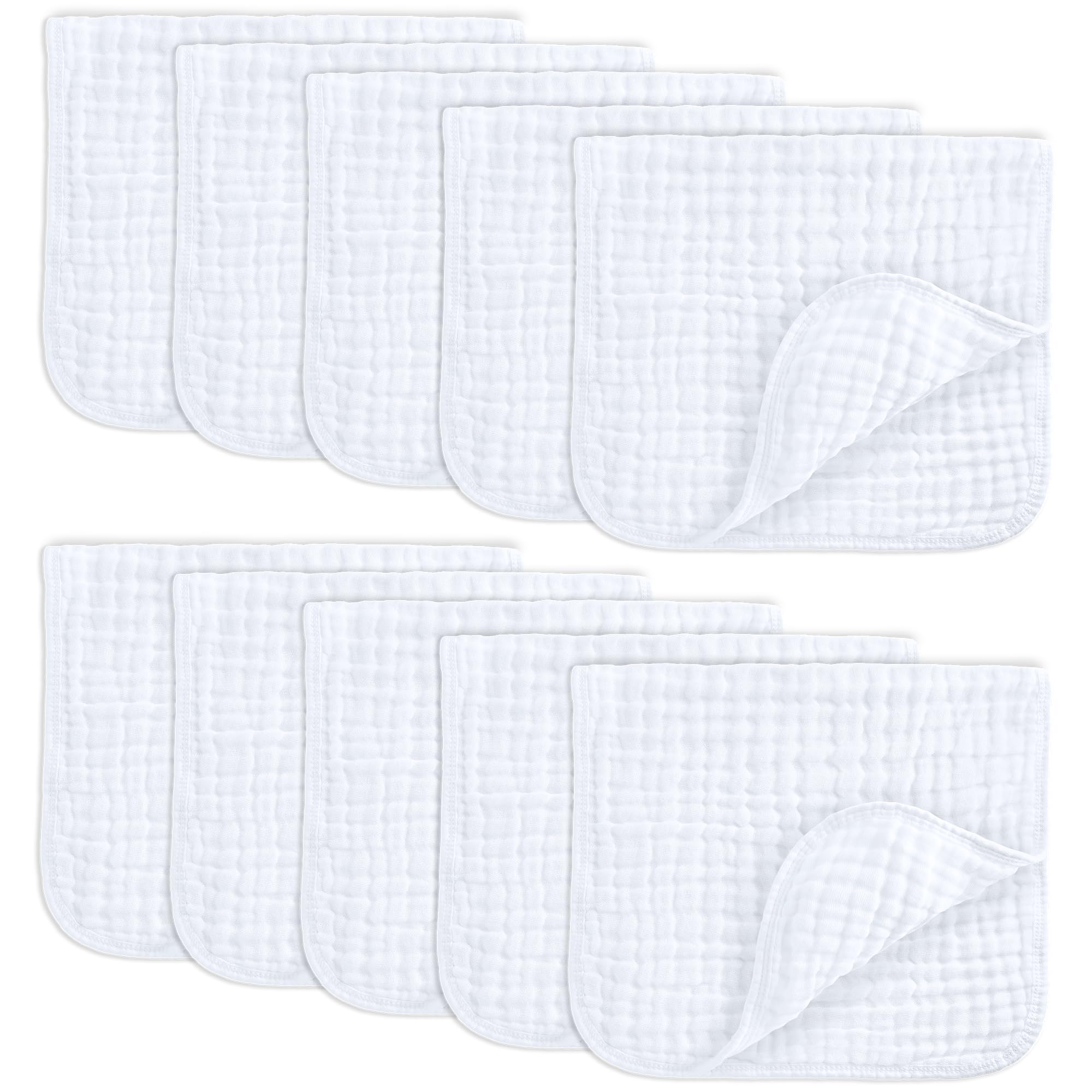 Comfy Cubs Muslin Burp Cloths 20" x 10", Pack of 10 - Large, 6-Layer, Ultra Absorbent 100% Cotton for Baby Drool and Messes - Soft, Safe & Gentle Baby Burp Cloths for Boys & Girls - Multi
