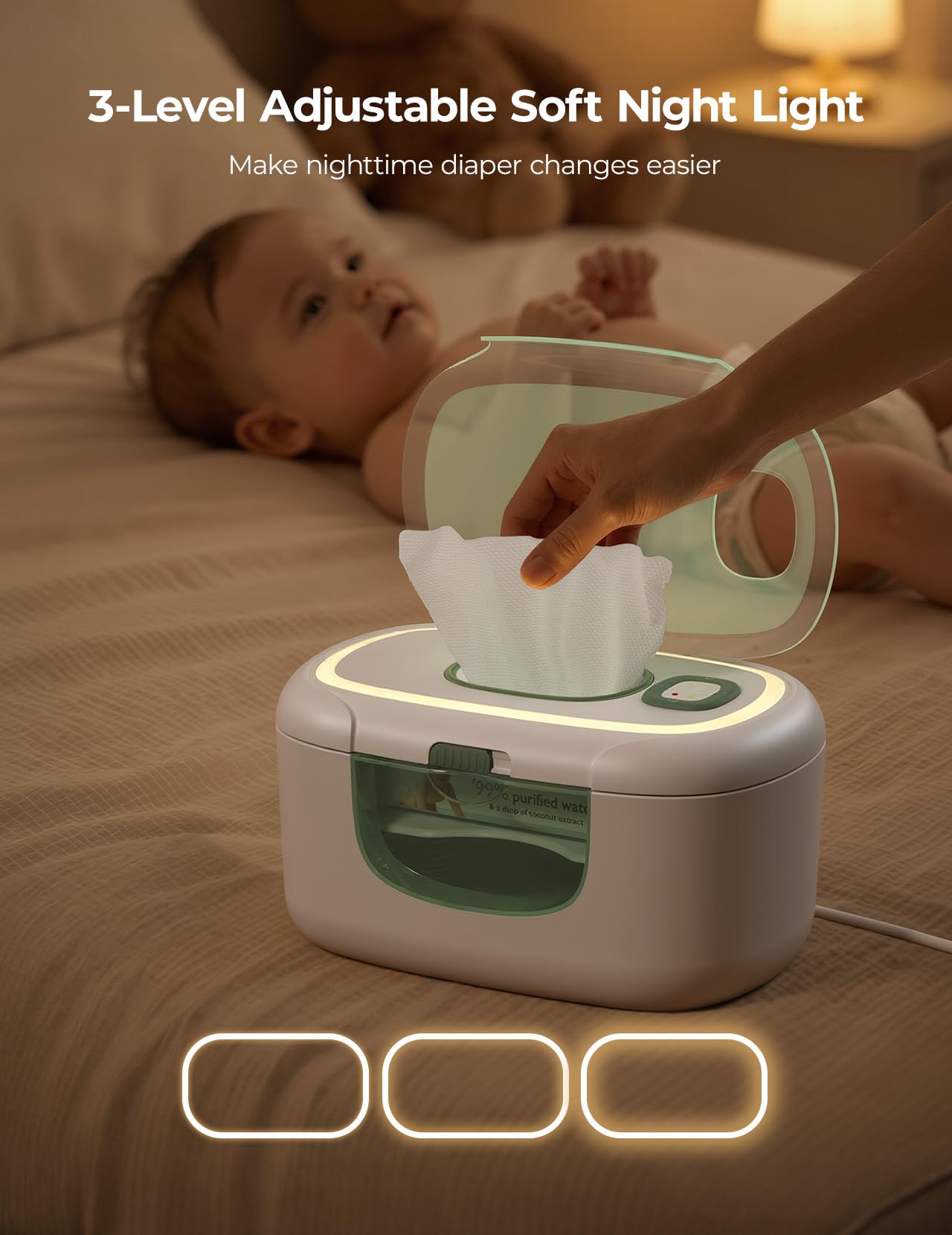 Momcozy Baby Wipe Warmer, Innovative Spring Design, Large Capacity Wipes Dispenser, Fast and Even Heating, 4 Modes of Temperature Heating Control, Diaper Wipe Warmer with Night Light