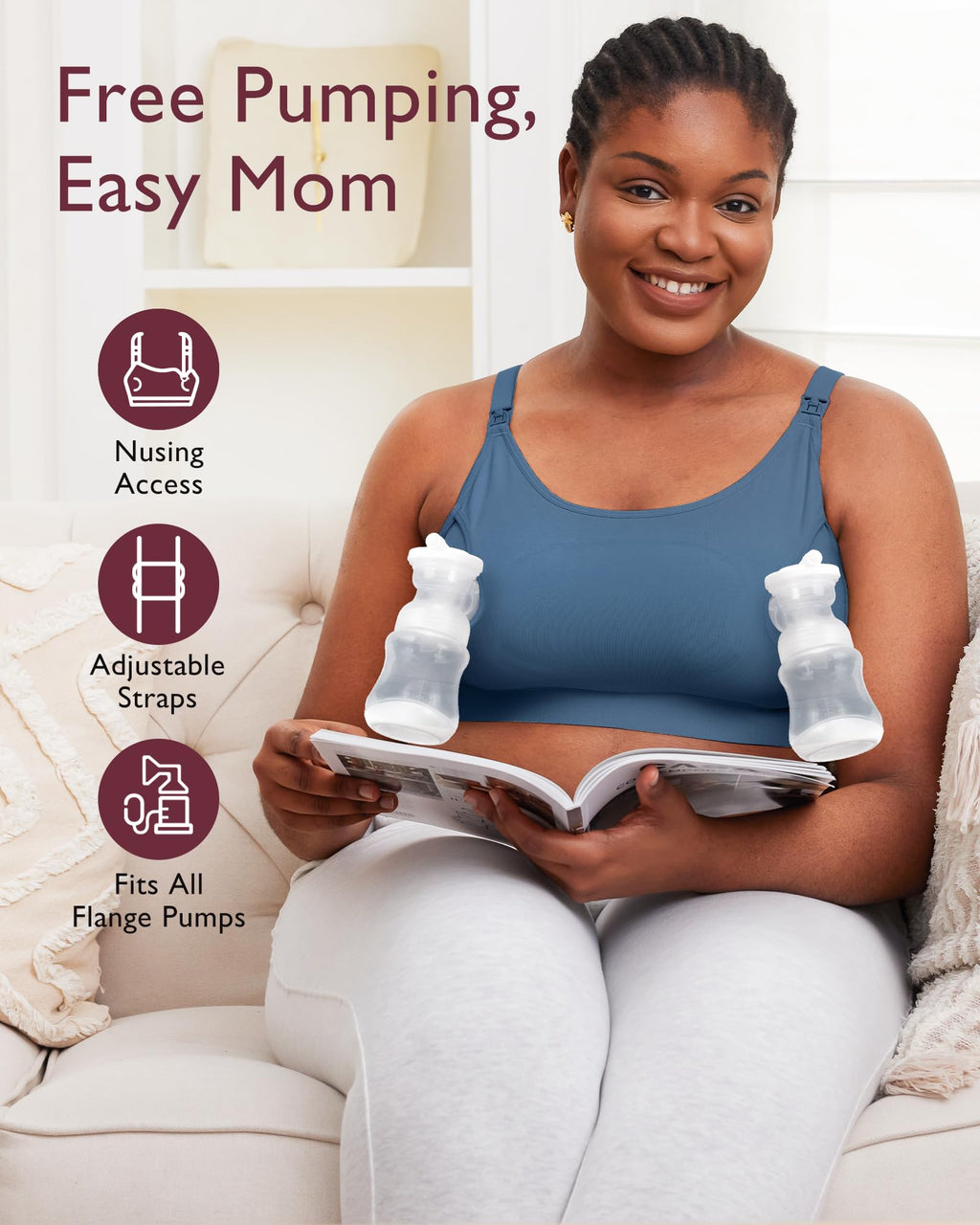 Momcozy Hands Free Pumping Bra, Adjustable Breast-Pumps Holding and Nursing Bra, Pumping & Nursing Bra in One
