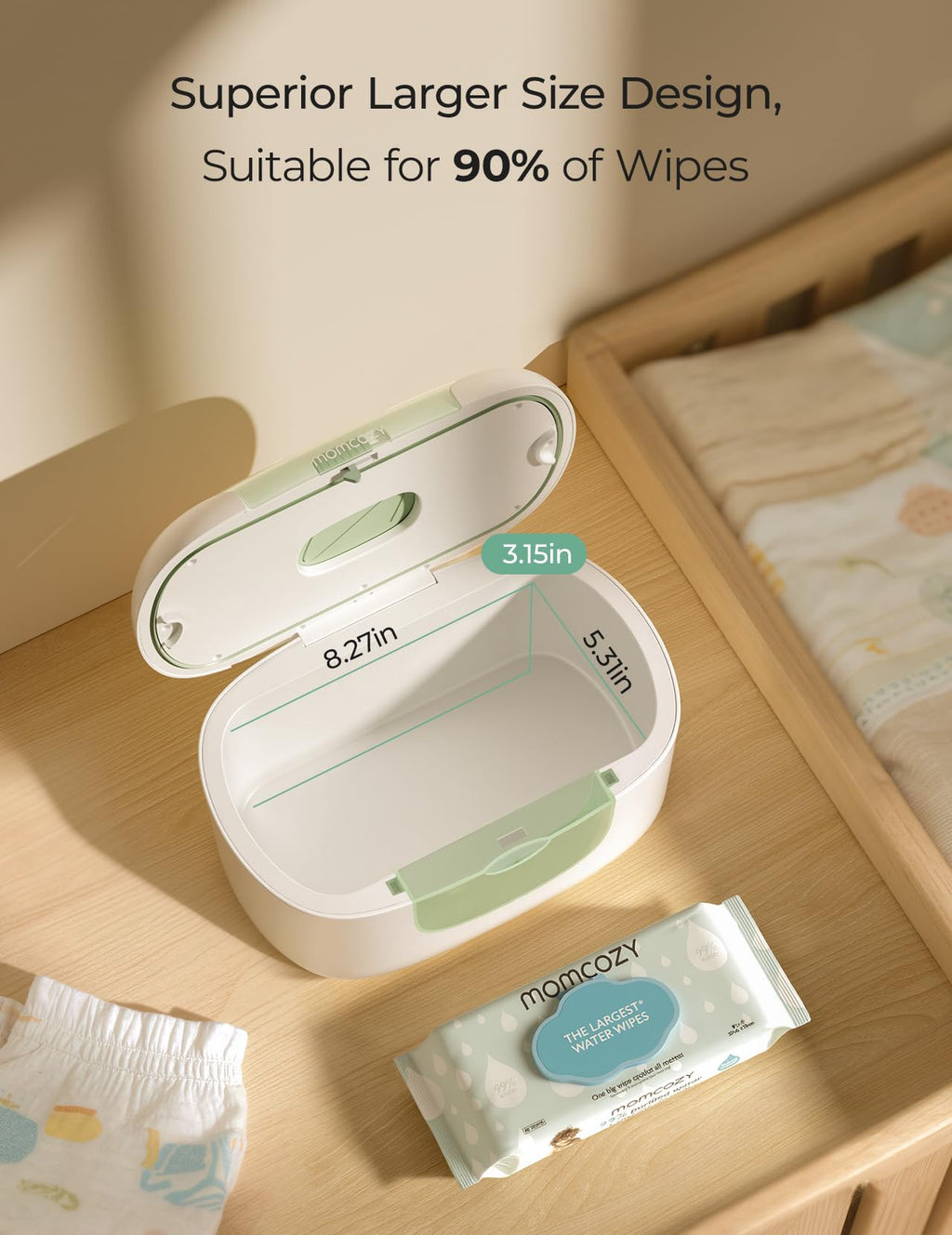 Momcozy Baby Wipe Warmer, Innovative Spring Design, Large Capacity Wipes Dispenser, Fast and Even Heating, 4 Modes of Temperature Heating Control, Diaper Wipe Warmer with Night Light