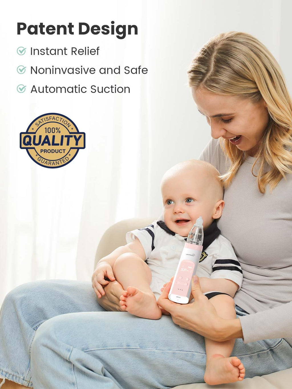 GROWNSY Nasal Aspirator for Baby, Electric Baby Nose Sucker with Larger Suction Chamber and More Powerful Suction, Automatic Nose Cleaner with Music and Light Soothing Function