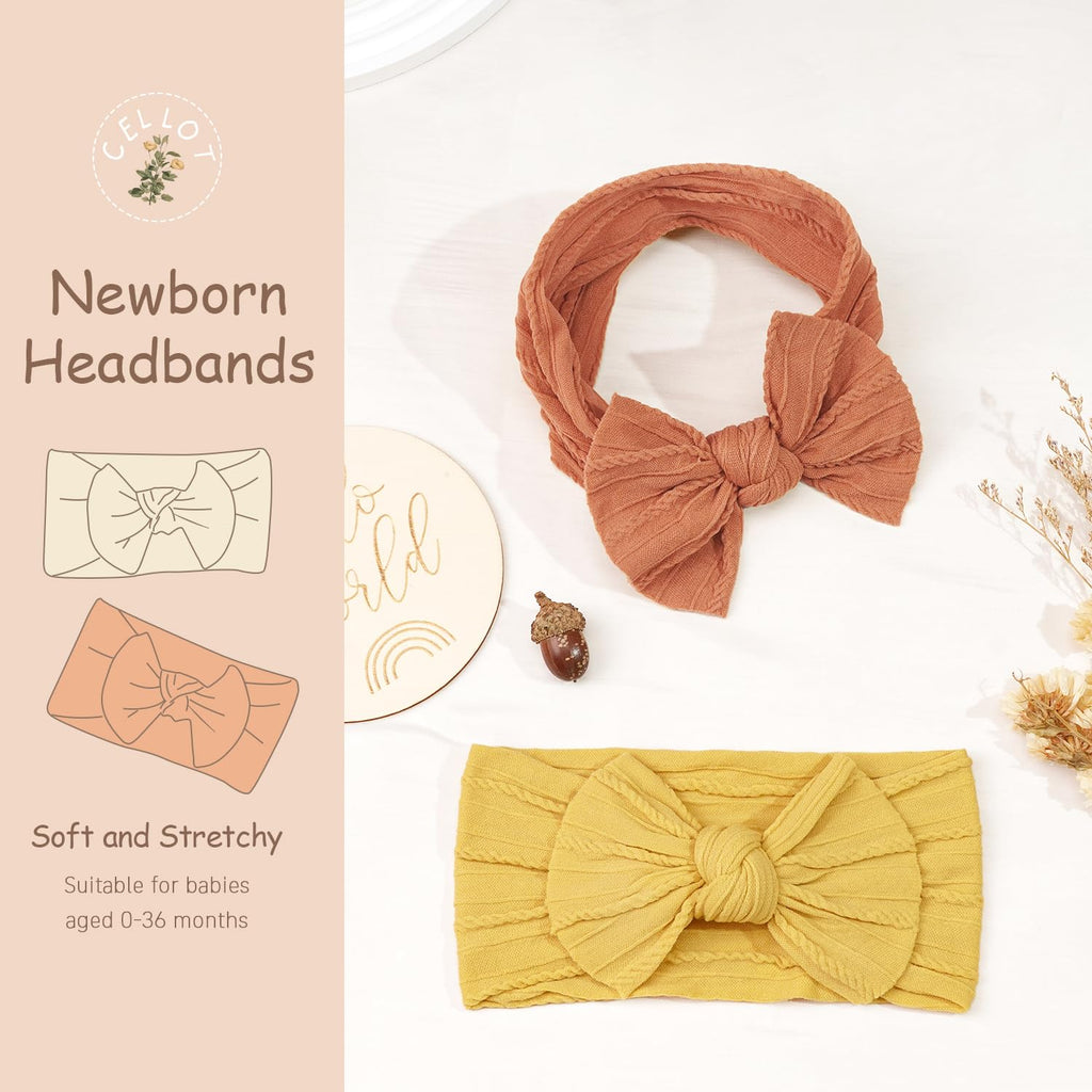 CÉLLOT 10 Colors Super Stretchy Soft Knot Baby Girl Headbands with Hair Bows Nylon Head Wrap For Newborn Baby Girls Infants Toddlers Kids