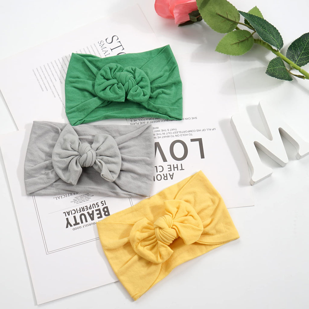 CÉLLOT 10 Colors Super Stretchy Soft Knot Baby Girl Headbands with Hair Bows Nylon Head Wrap For Newborn Baby Girls Infants Toddlers Kids