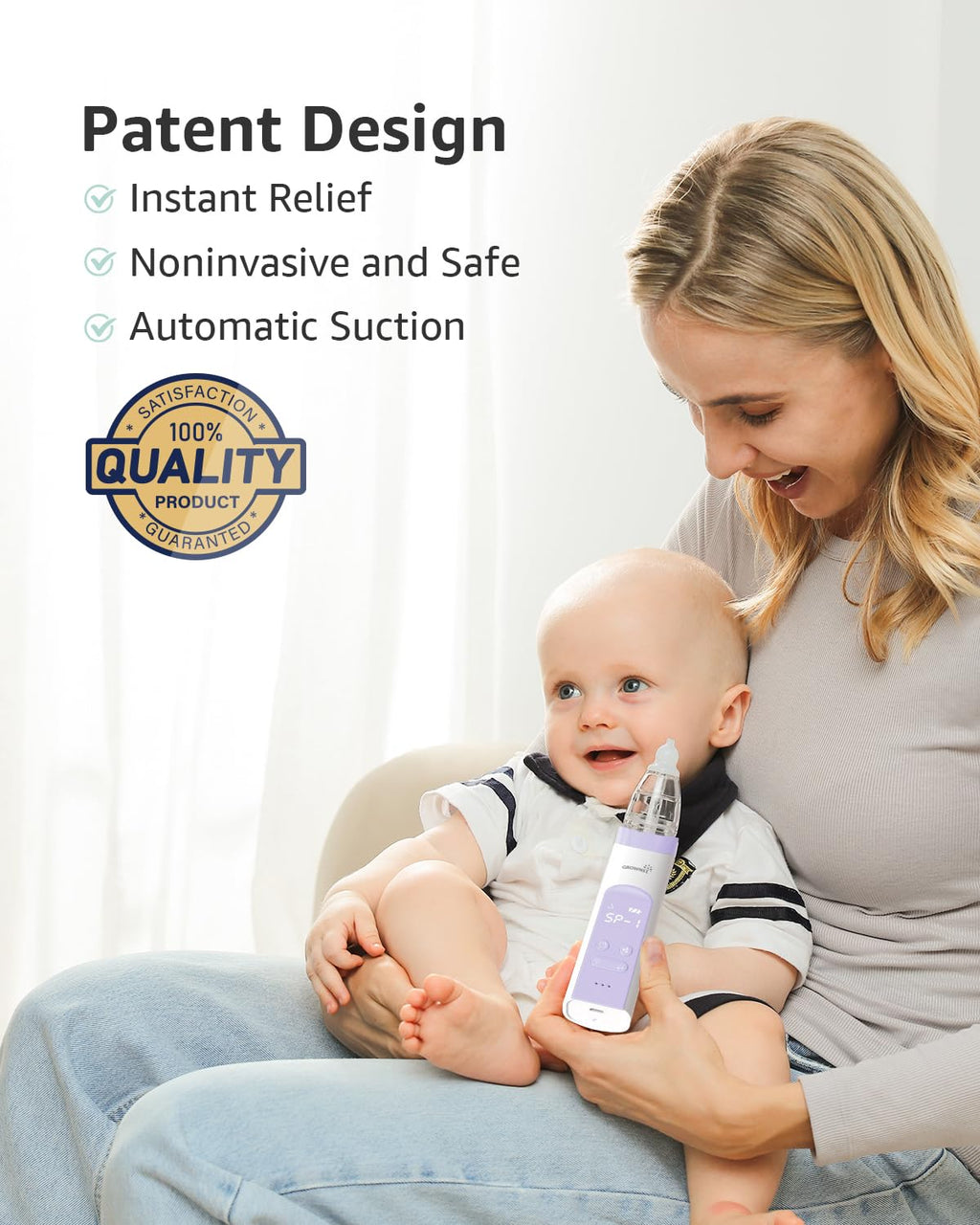 GROWNSY Nasal Aspirator for Baby, Electric Baby Nose Sucker with Larger Suction Chamber and More Powerful Suction, Automatic Nose Cleaner with Music and Light Soothing Function