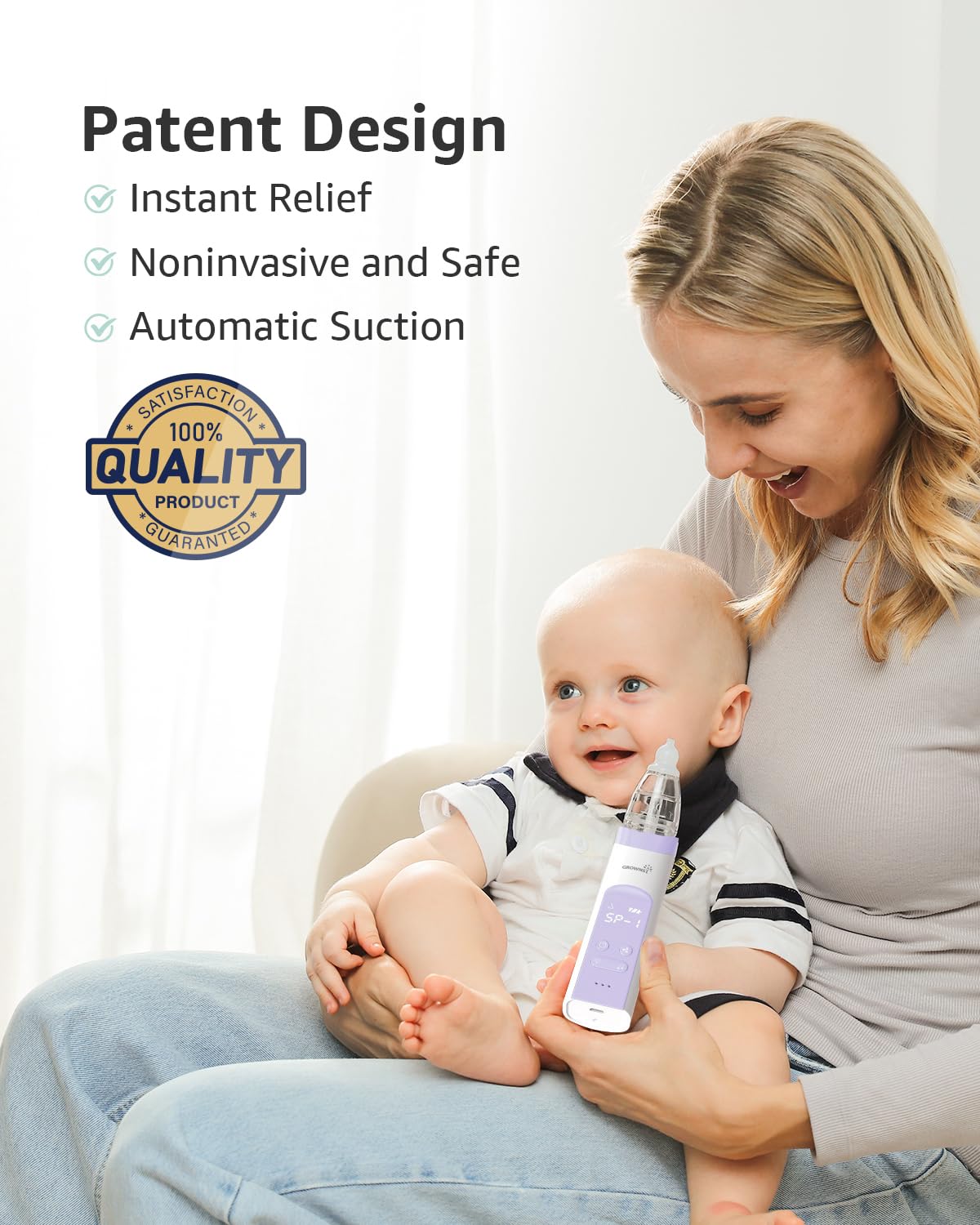 GROWNSY Nasal Aspirator for Baby, Electric Baby Nose Sucker with Larger Suction Chamber and More Powerful Suction, Automatic Nose Cleaner with Music and Light Soothing Function