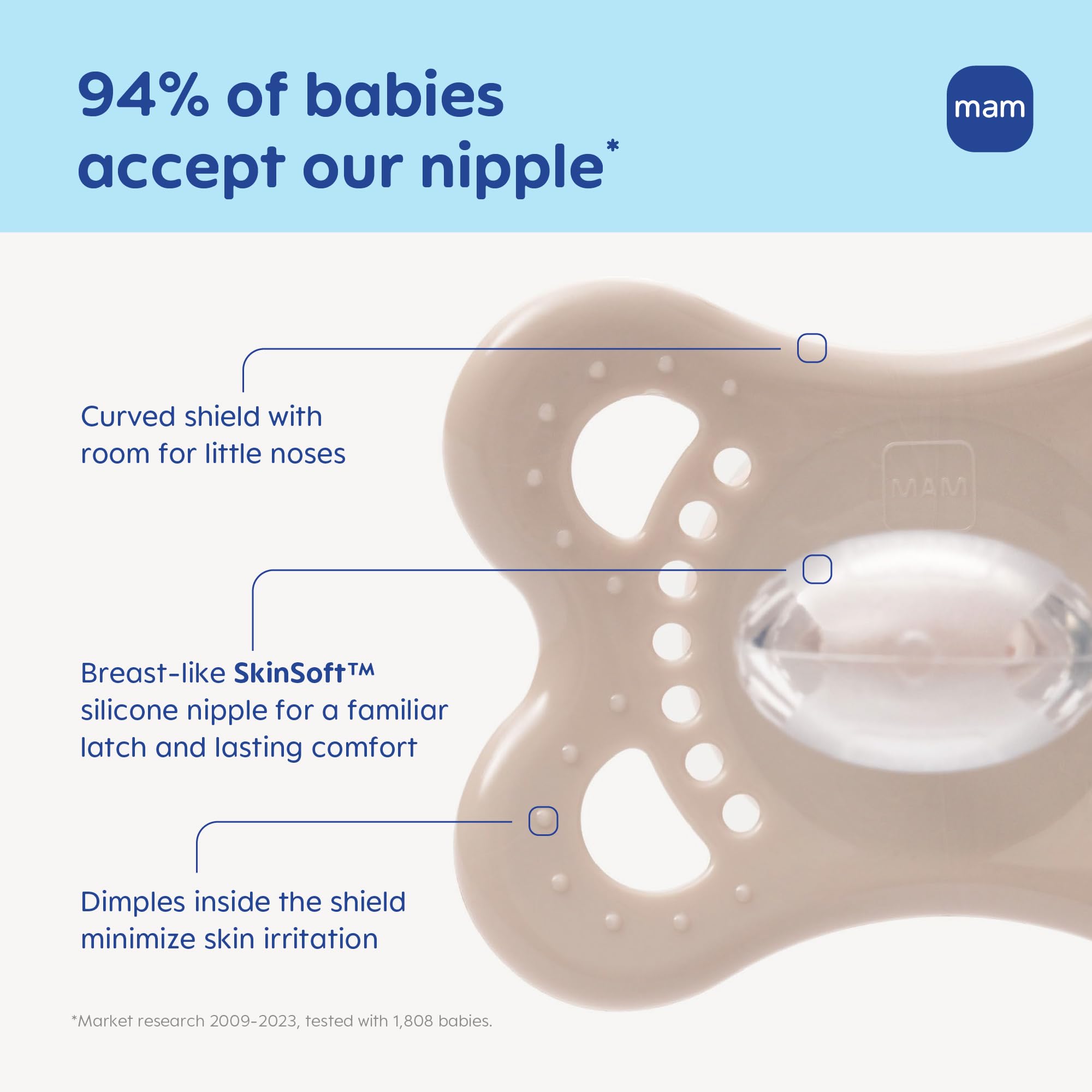 MAM Original Baby Pacifiers 0-6 Months, Binky for Newborn Babies, BPA-Free Skin Soft Silicone Nipple, Glows in The Dark, Developed with Medical Experts, 4 Pack, Made in Europe