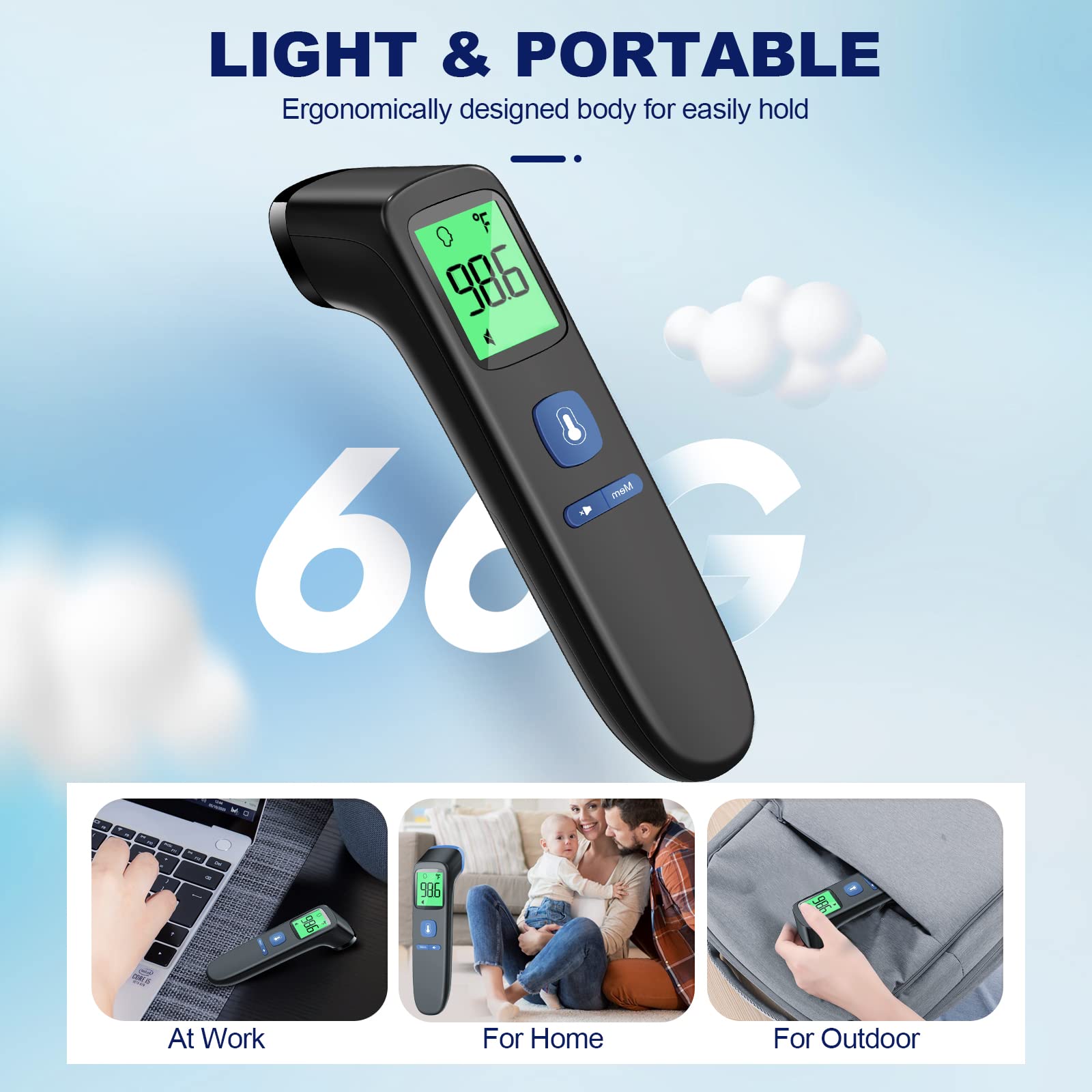 No-Touch Thermometer for Adults and Kids, Accurate Digital Baby Thermometer, Fever Alarm & Silent Mode, 2 in 1 Forehead & Object Mode