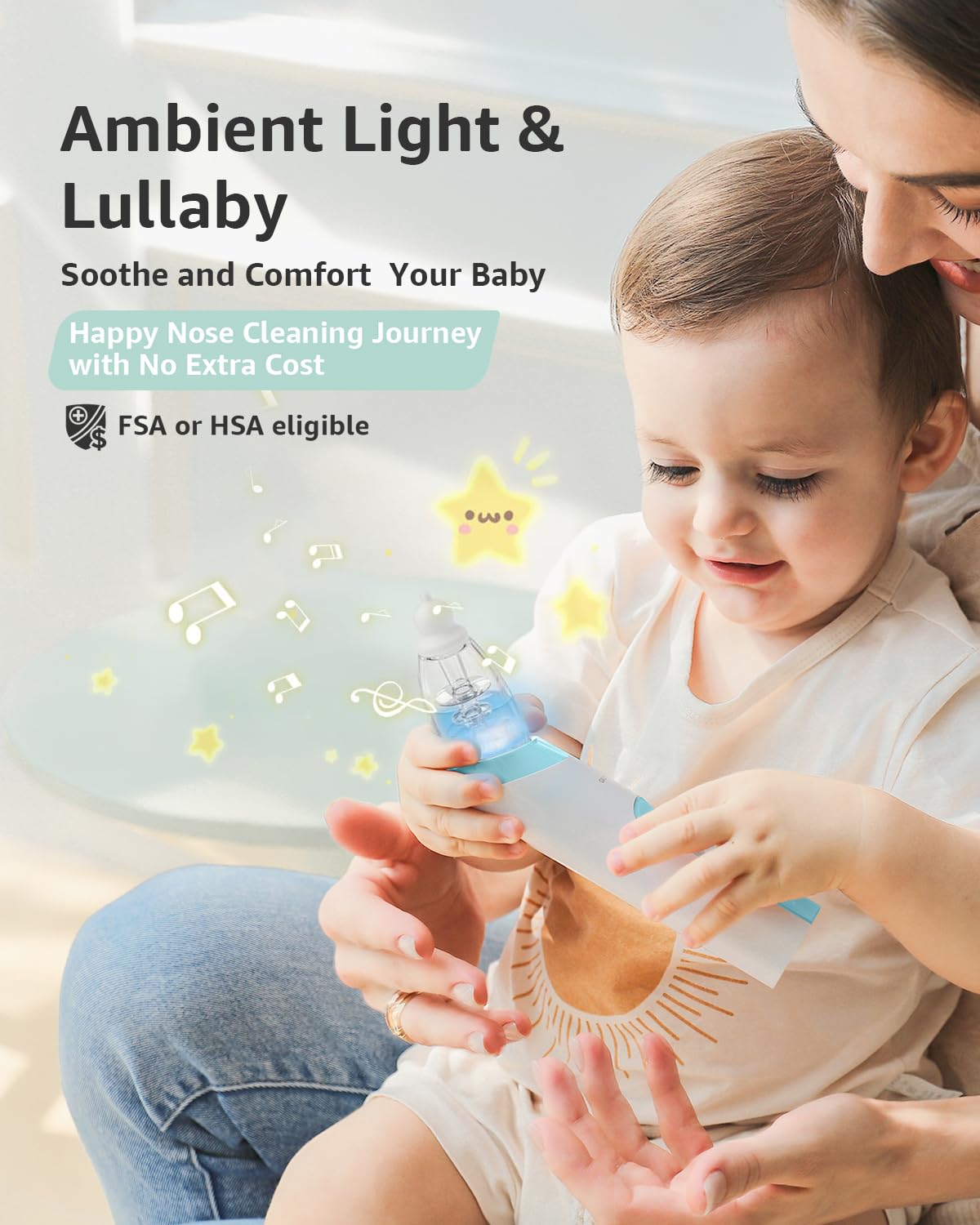 GROWNSY Nasal Aspirator for Baby, Electric Baby Nose Sucker with Larger Suction Chamber and More Powerful Suction, Automatic Nose Cleaner with Music and Light Soothing Function