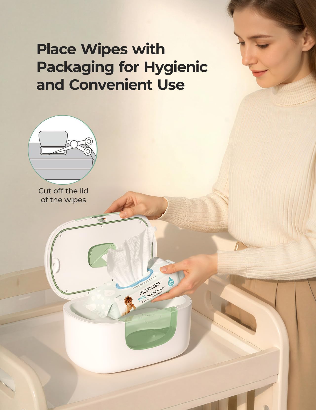 Momcozy Baby Wipe Warmer, Innovative Spring Design, Large Capacity Wipes Dispenser, Fast and Even Heating, 4 Modes of Temperature Heating Control, Diaper Wipe Warmer with Night Light