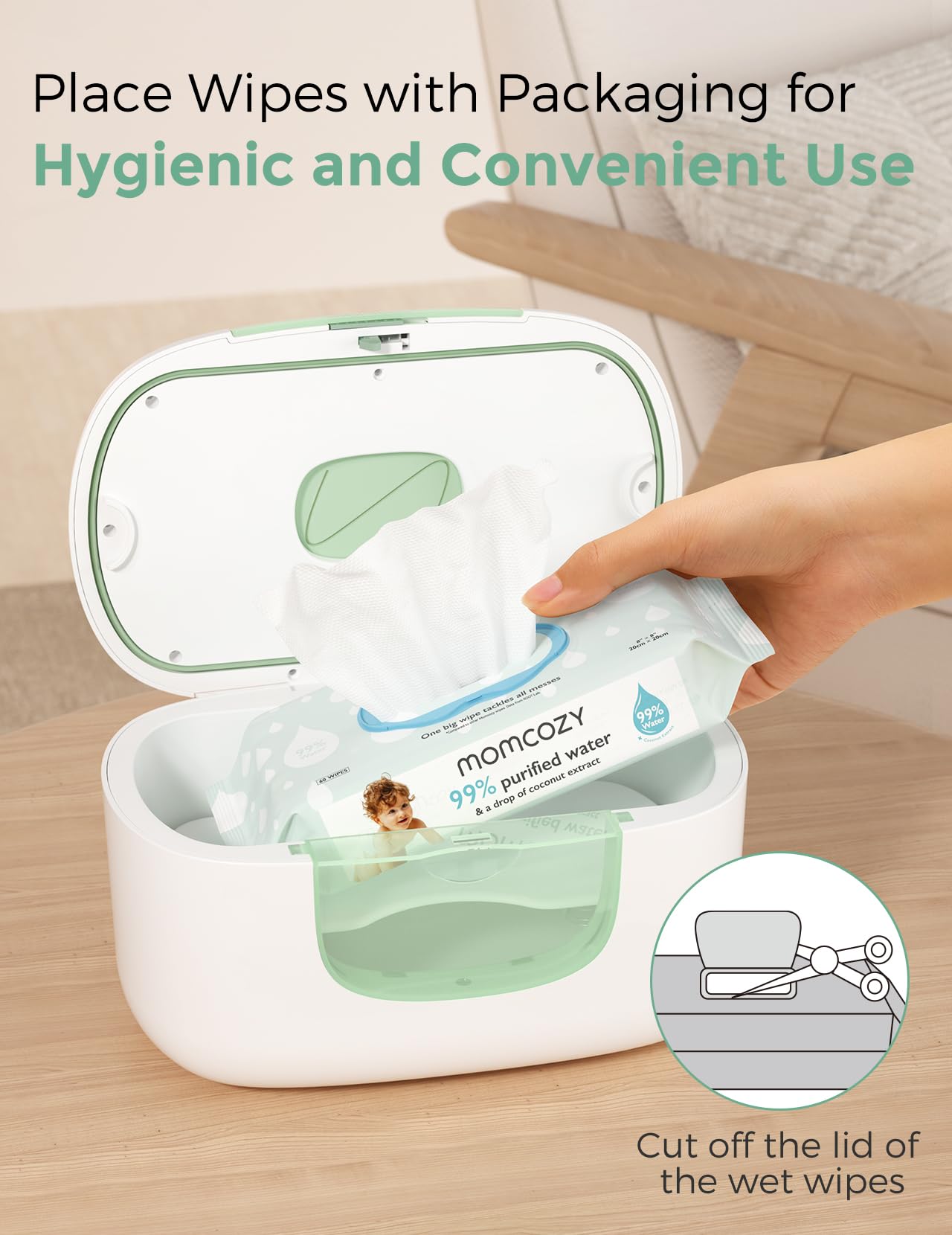 Momcozy Baby Wipe Warmer, Innovative Spring Design, Large Capacity Wipes Dispenser, Fast and Even Heating, 4 Modes of Temperature Heating Control, Diaper Wipe Warmer with Night Light