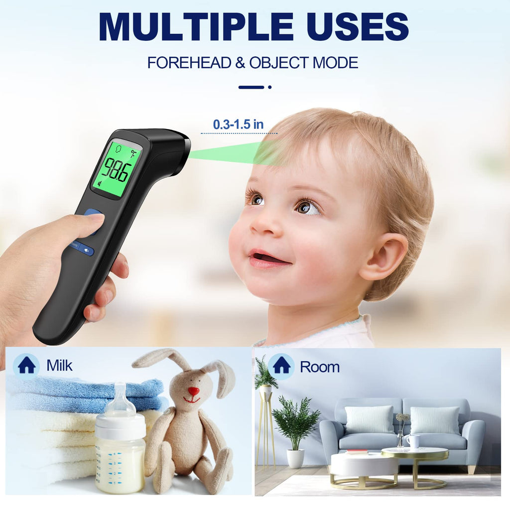 No-Touch Thermometer for Adults and Kids, Accurate Digital Baby Thermometer, Fever Alarm & Silent Mode, 2 in 1 Forehead & Object Mode