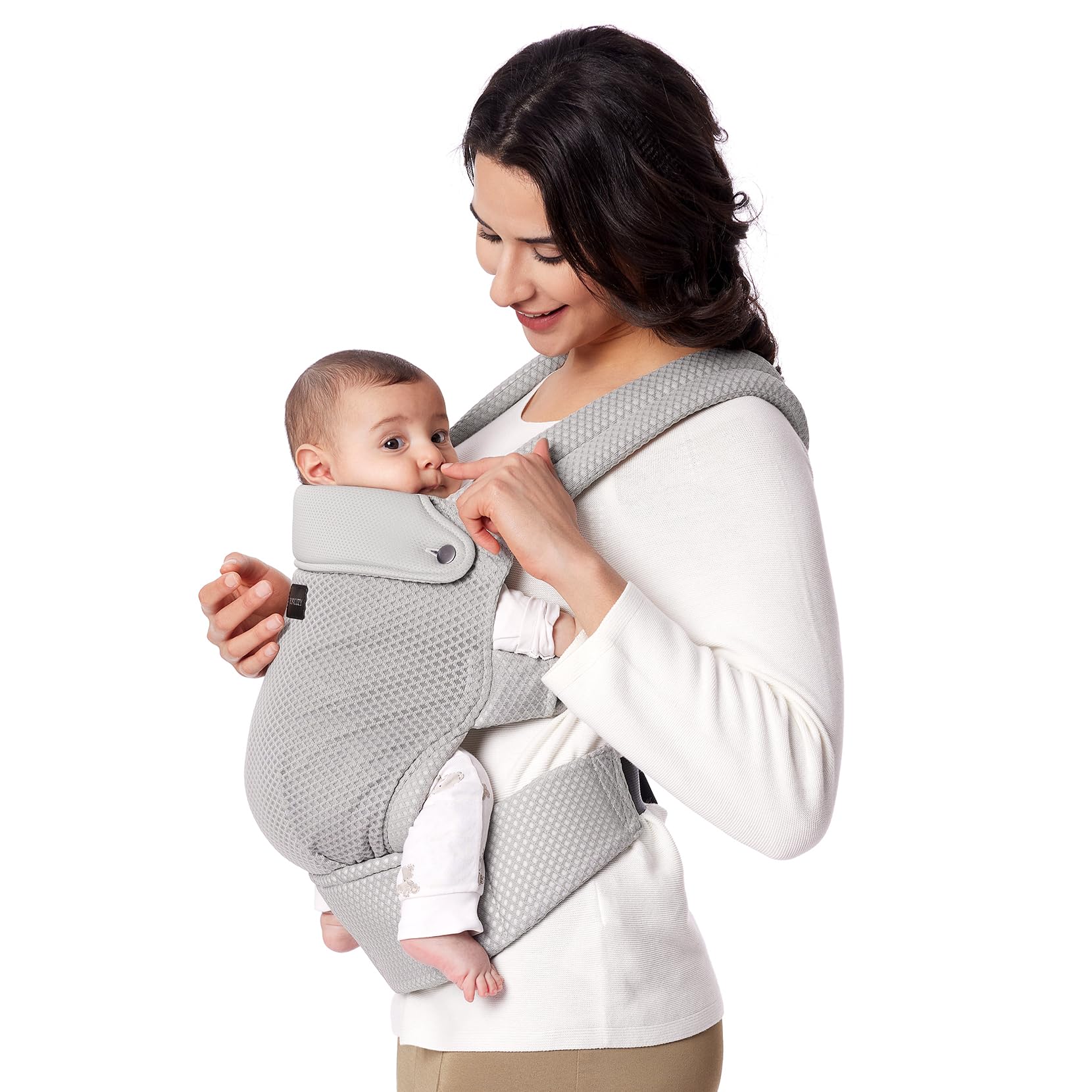 Momcozy Baby Carrier - Ergonomic, Cozy and Lightweight Carrier for 7-45lbs, Effortless to Put On, Ideal for Hands-Free Parenting, Enhanced Lumbar Support, Purehug for Infant to Toddler, Khaki
