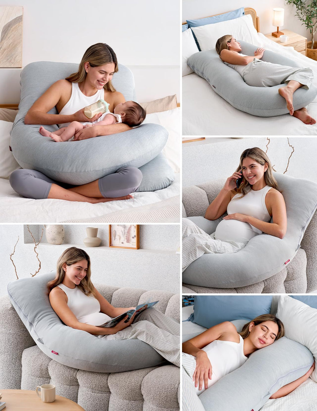Momcozy Pregnancy Pillows for Sleeping, U Shaped Full Body Maternity Pillow with Removable Cover - Support for Back, Legs, Belly, HIPS for Pregnant Women, 57 Inch Pregnancy Pillow for Women, Grey