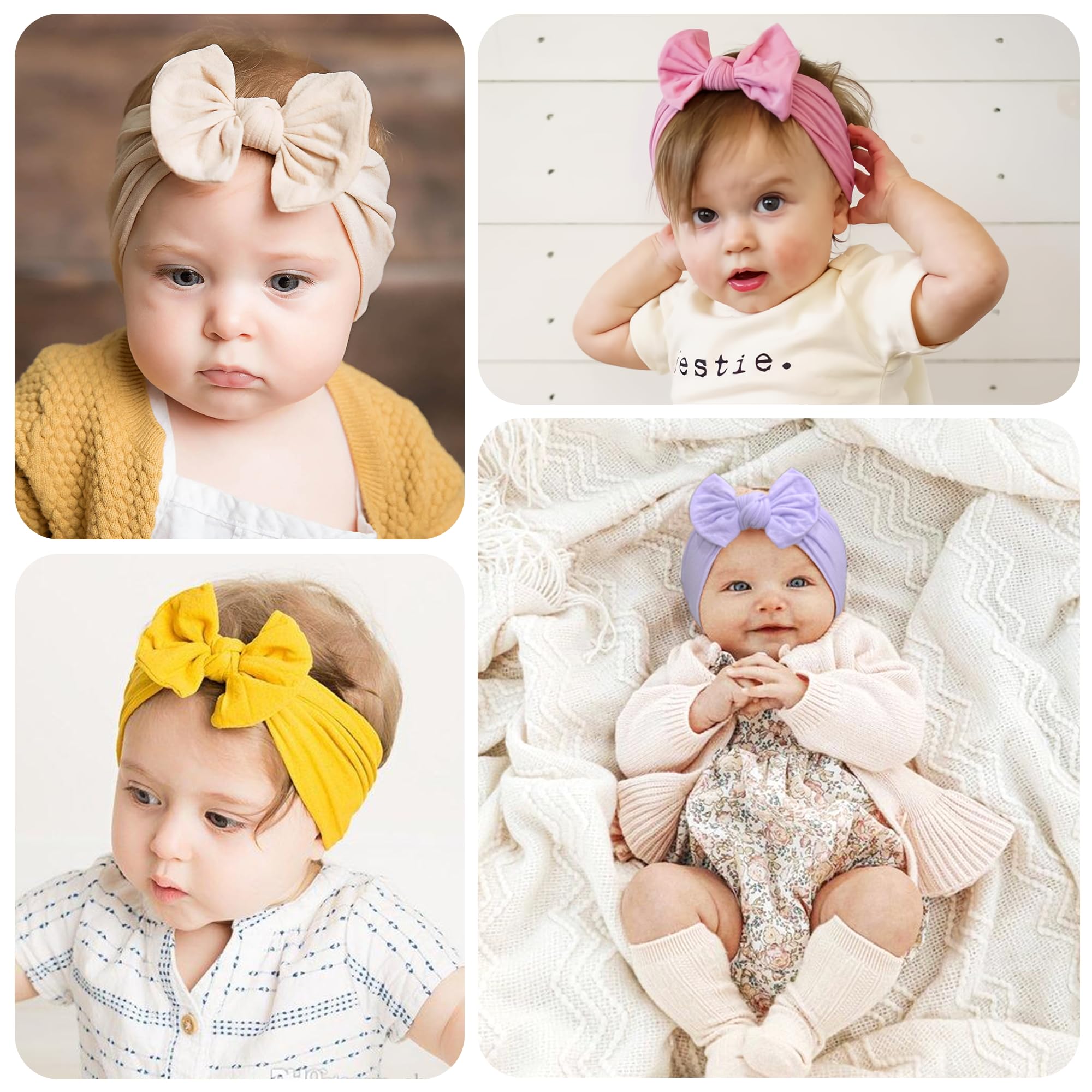 CÉLLOT 10 Colors Super Stretchy Soft Knot Baby Girl Headbands with Hair Bows Nylon Head Wrap For Newborn Baby Girls Infants Toddlers Kids
