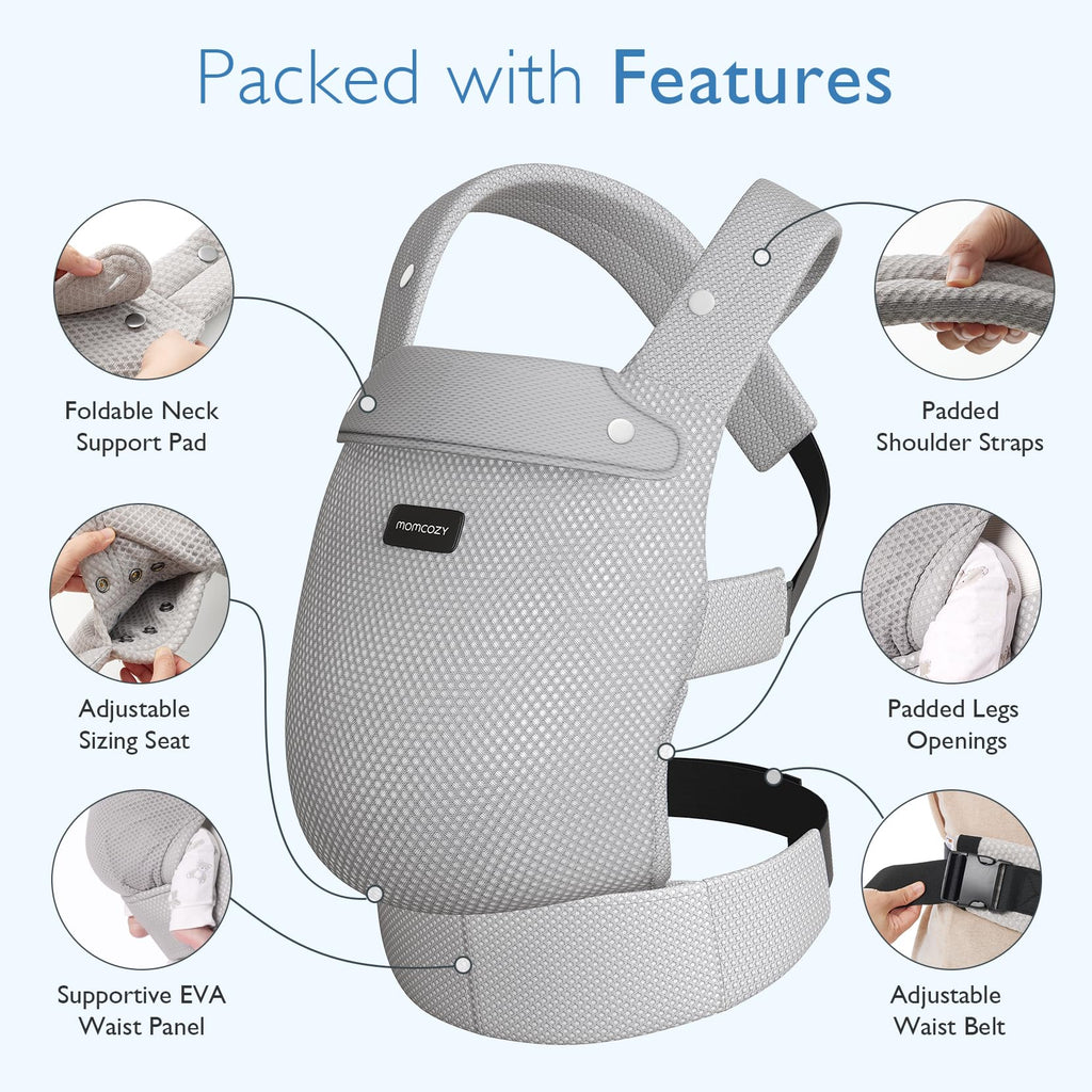 Momcozy Baby Carrier - Ergonomic, Cozy and Lightweight Carrier for 7-45lbs, Effortless to Put On, Ideal for Hands-Free Parenting, Enhanced Lumbar Support, Purehug for Infant to Toddler, Khaki