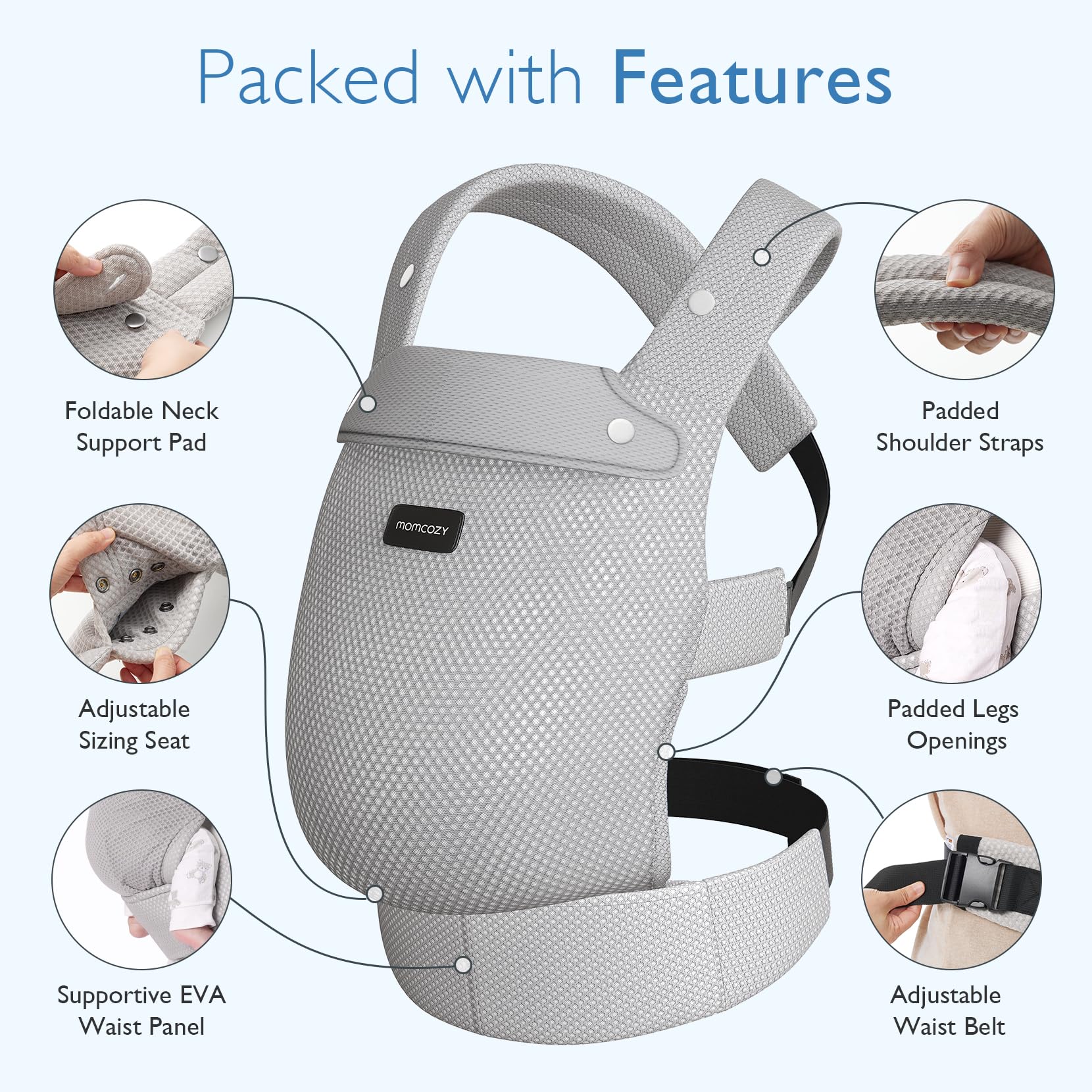 Momcozy Baby Carrier - Ergonomic, Cozy and Lightweight Carrier for 7-45lbs, Effortless to Put On, Ideal for Hands-Free Parenting, Enhanced Lumbar Support, Purehug for Infant to Toddler, Khaki