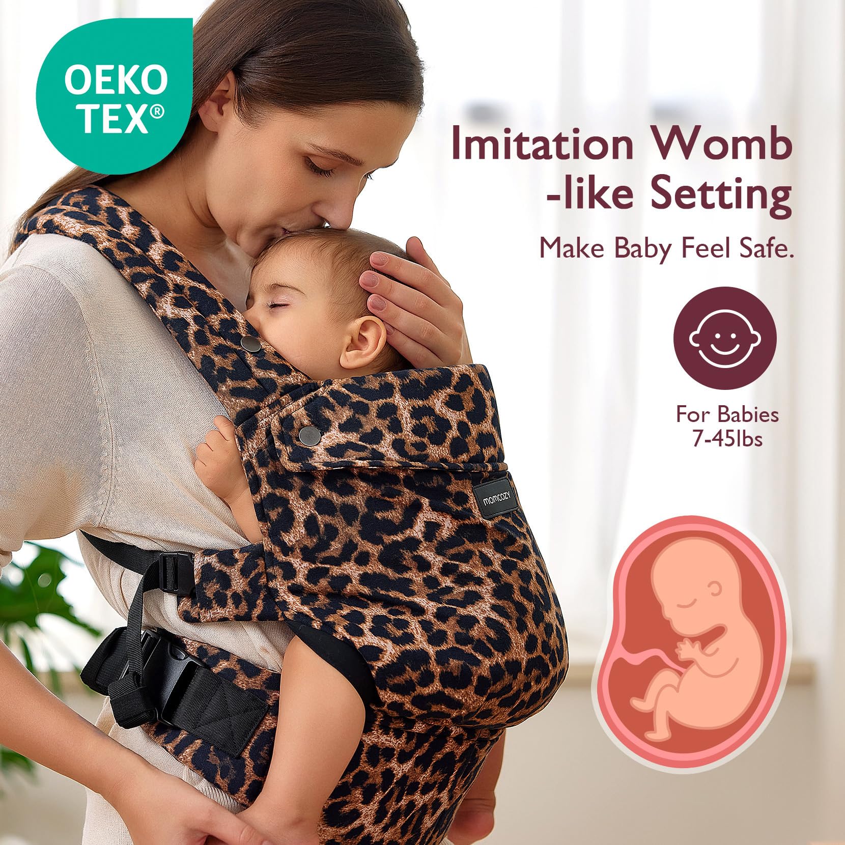 Momcozy Baby Carrier - Ergonomic, Cozy and Lightweight Carrier for 7-45lbs, Effortless to Put On, Ideal for Hands-Free Parenting, Enhanced Lumbar Support, Purehug for Infant to Toddler, Khaki