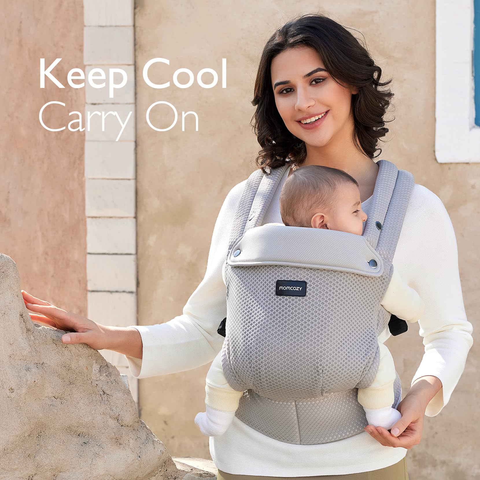 Momcozy Baby Carrier - Ergonomic, Cozy and Lightweight Carrier for 7-45lbs, Effortless to Put On, Ideal for Hands-Free Parenting, Enhanced Lumbar Support, Purehug for Infant to Toddler, Khaki