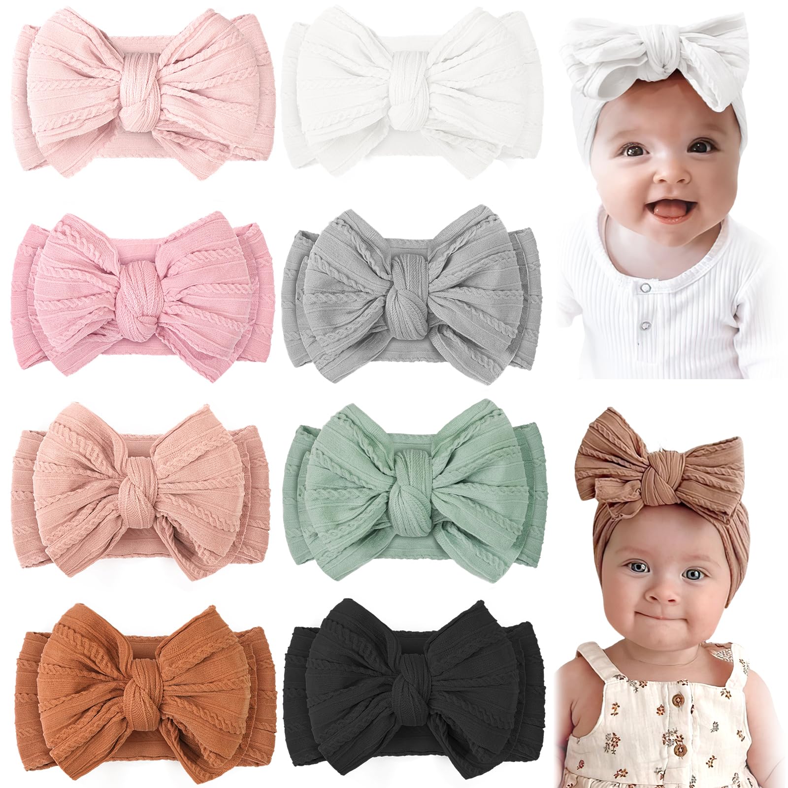 CÉLLOT 10 Colors Super Stretchy Soft Knot Baby Girl Headbands with Hair Bows Nylon Head Wrap For Newborn Baby Girls Infants Toddlers Kids
