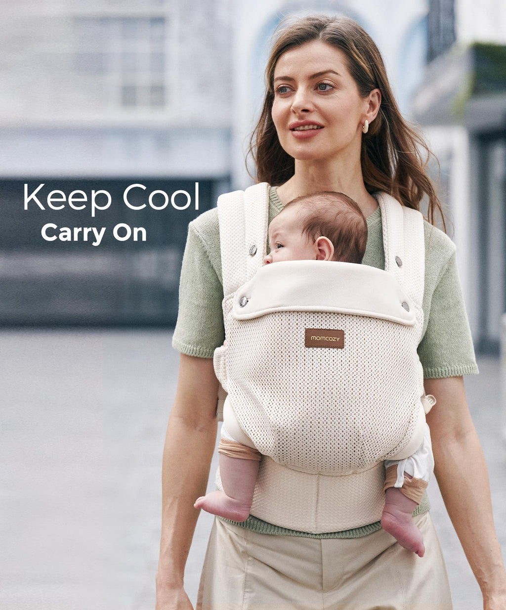 Momcozy Baby Carrier - Ergonomic, Cozy and Lightweight Carrier for 7-45lbs, Effortless to Put On, Ideal for Hands-Free Parenting, Enhanced Lumbar Support, Purehug for Infant to Toddler, Khaki