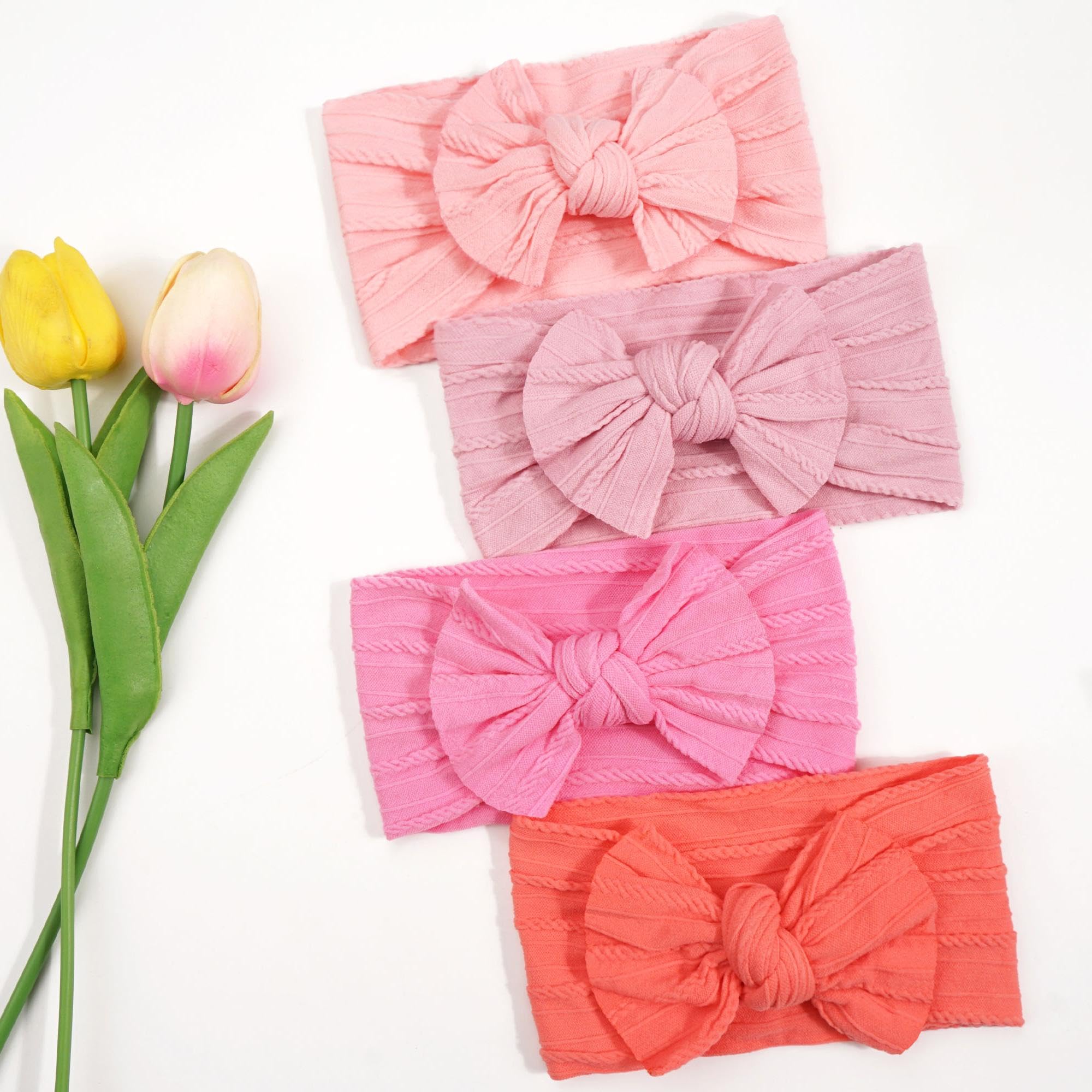CÉLLOT 10 Colors Super Stretchy Soft Knot Baby Girl Headbands with Hair Bows Nylon Head Wrap For Newborn Baby Girls Infants Toddlers Kids