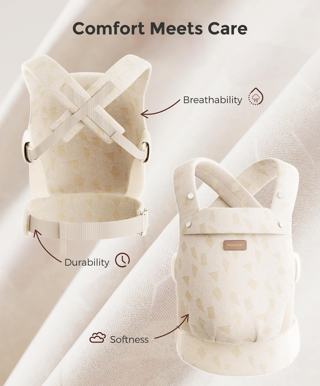 Momcozy Baby Carrier - Ergonomic, Cozy and Lightweight Carrier for 7-45lbs, Effortless to Put On, Ideal for Hands-Free Parenting, Enhanced Lumbar Support, Purehug for Infant to Toddler, Khaki