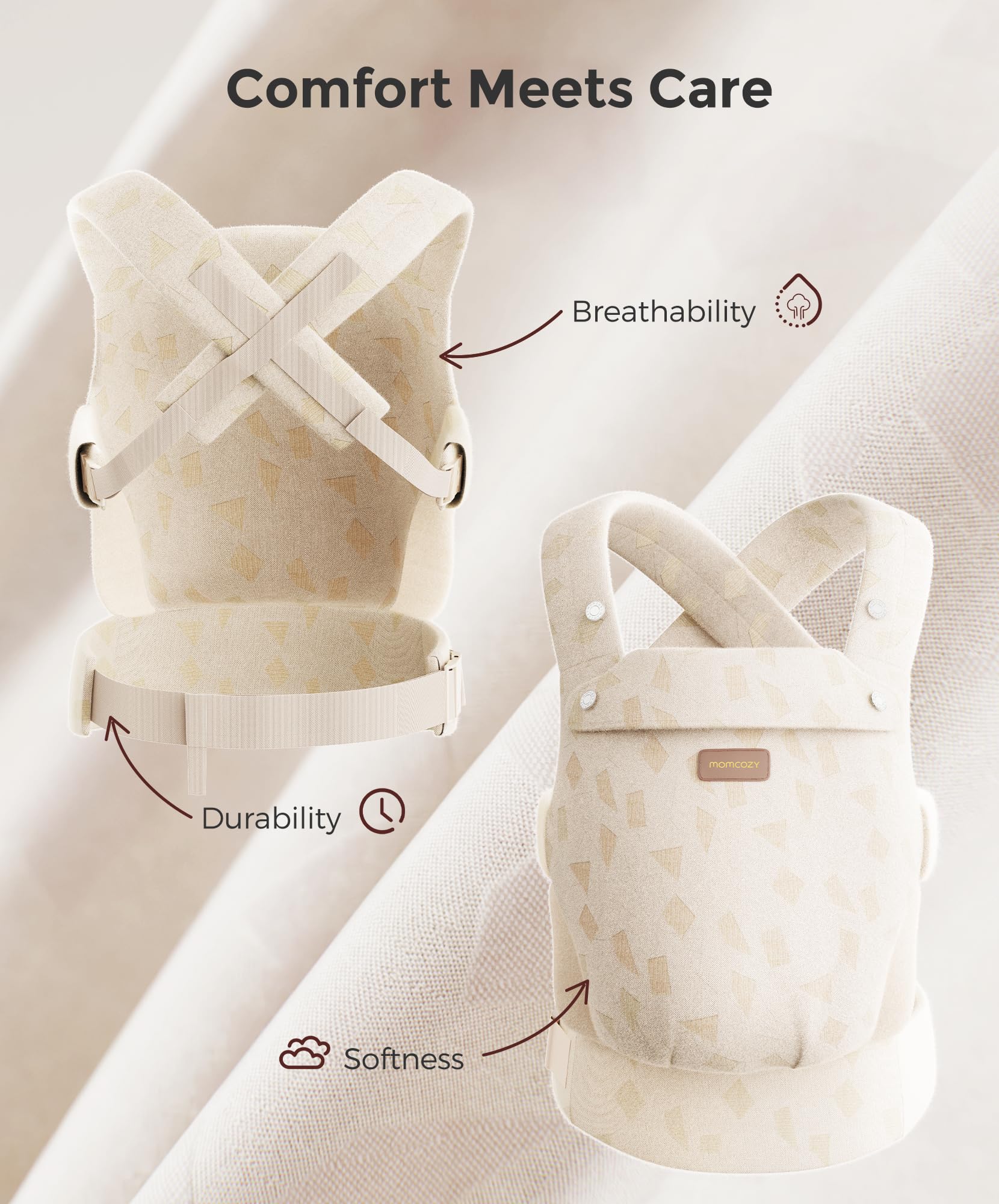 Momcozy Baby Carrier - Ergonomic, Cozy and Lightweight Carrier for 7-45lbs, Effortless to Put On, Ideal for Hands-Free Parenting, Enhanced Lumbar Support, Purehug for Infant to Toddler, Khaki