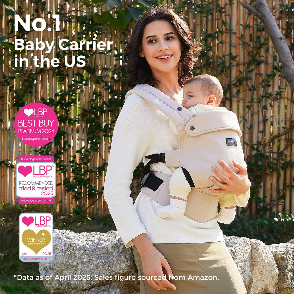Momcozy Baby Carrier - Ergonomic, Cozy and Lightweight Carrier for 7-45lbs, Effortless to Put On, Ideal for Hands-Free Parenting, Enhanced Lumbar Support, Purehug for Infant to Toddler, Khaki