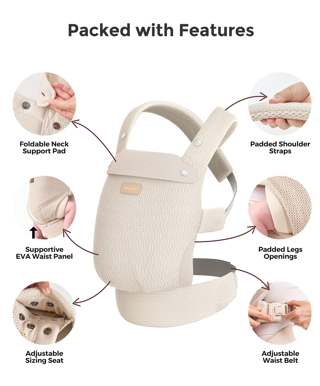 Momcozy Baby Carrier - Ergonomic, Cozy and Lightweight Carrier for 7-45lbs, Effortless to Put On, Ideal for Hands-Free Parenting, Enhanced Lumbar Support, Purehug for Infant to Toddler, Khaki