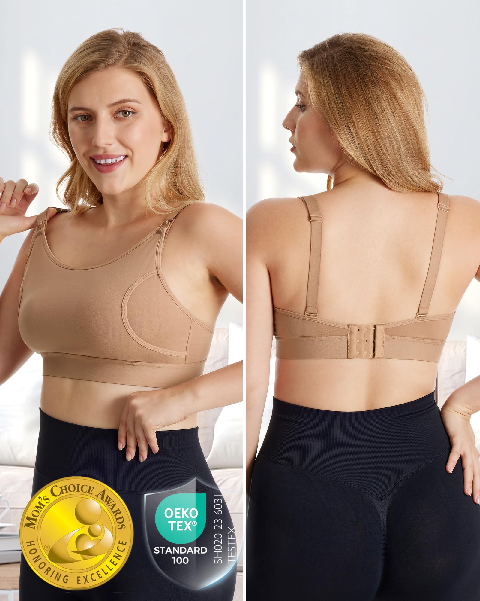 Momcozy Hands Free Pumping Bra, Adjustable Breast-Pumps Holding and Nursing Bra, Pumping & Nursing Bra in One