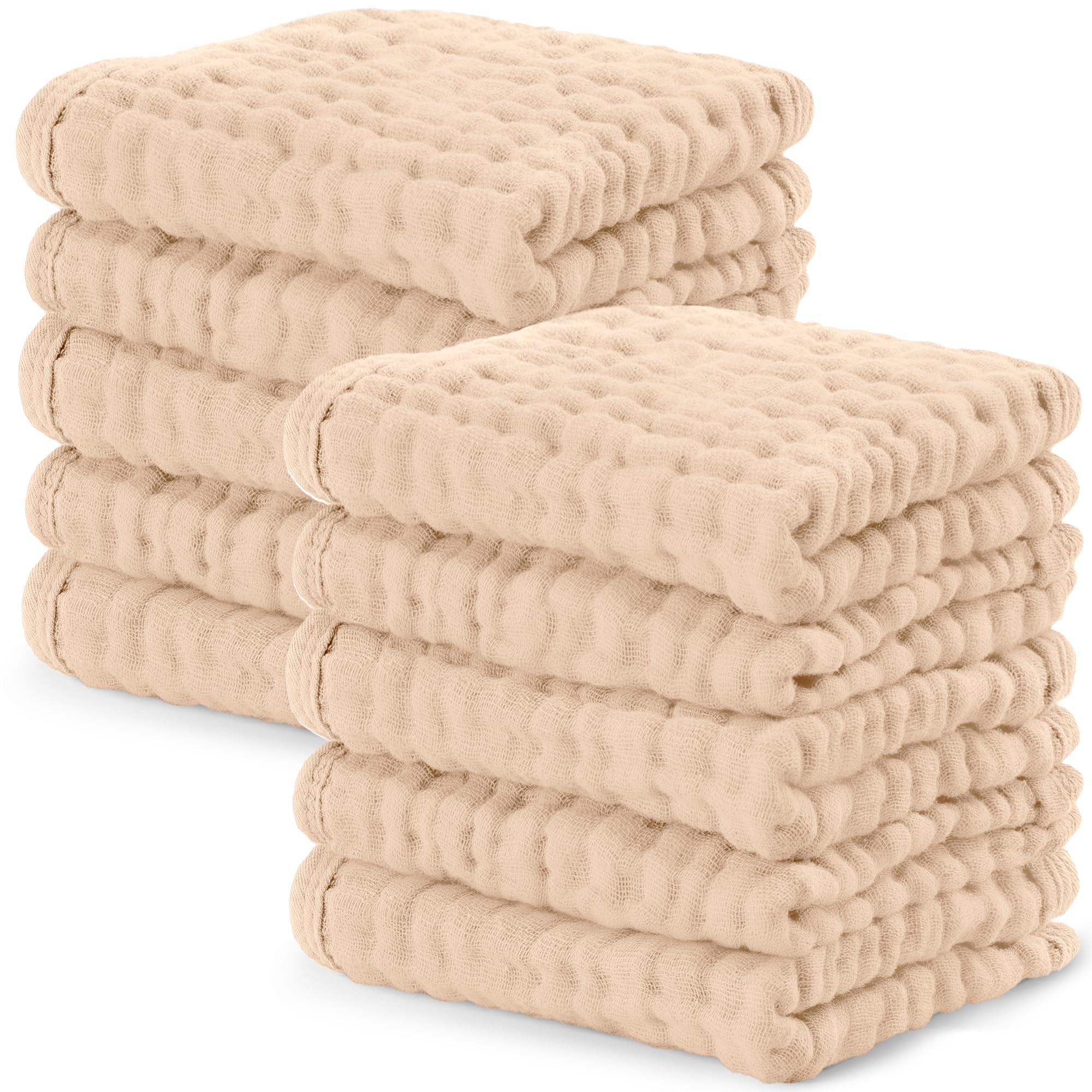 Comfy Cubs Muslin Burp Cloths 20" x 10", Pack of 10 - Large, 6-Layer, Ultra Absorbent 100% Cotton for Baby Drool and Messes - Soft, Safe & Gentle Baby Burp Cloths for Boys & Girls - Multi