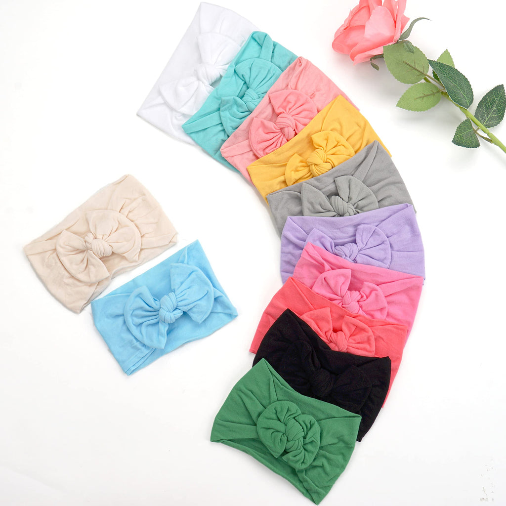 CÉLLOT 10 Colors Super Stretchy Soft Knot Baby Girl Headbands with Hair Bows Nylon Head Wrap For Newborn Baby Girls Infants Toddlers Kids