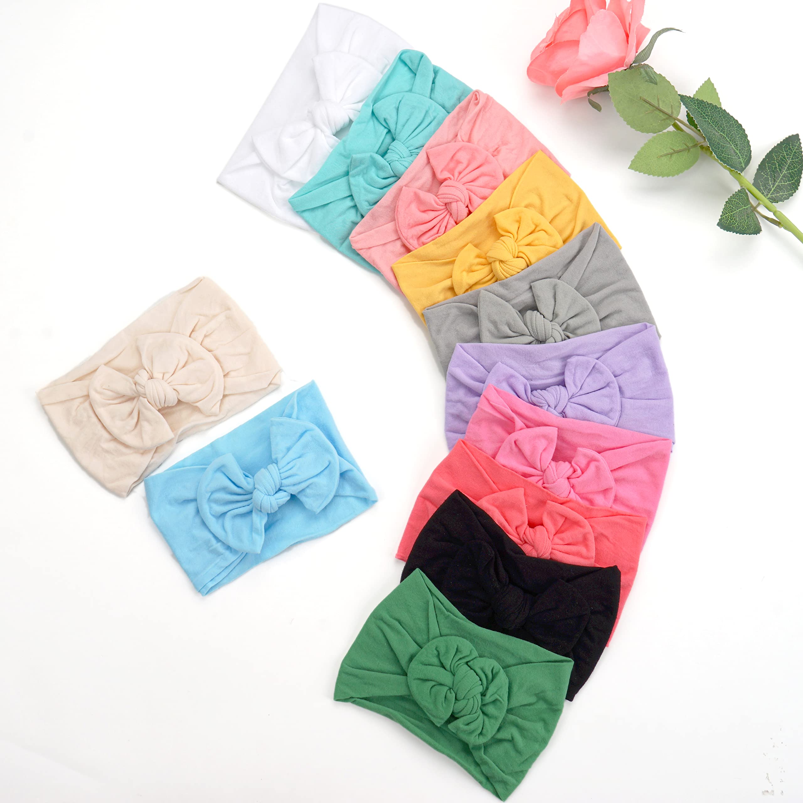 CÉLLOT 10 Colors Super Stretchy Soft Knot Baby Girl Headbands with Hair Bows Nylon Head Wrap For Newborn Baby Girls Infants Toddlers Kids