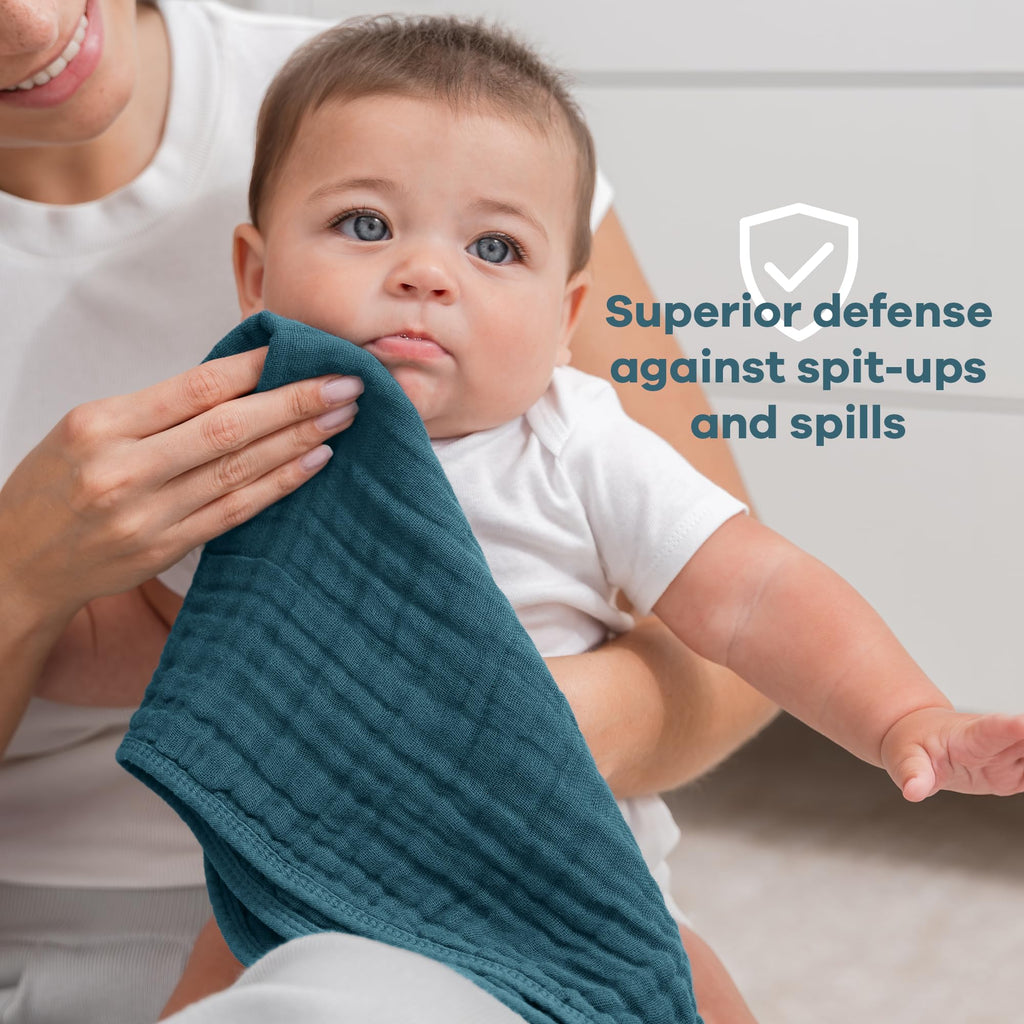Comfy Cubs Muslin Burp Cloths 20" x 10", Pack of 10 - Large, 6-Layer, Ultra Absorbent 100% Cotton for Baby Drool and Messes - Soft, Safe & Gentle Baby Burp Cloths for Boys & Girls - Multi