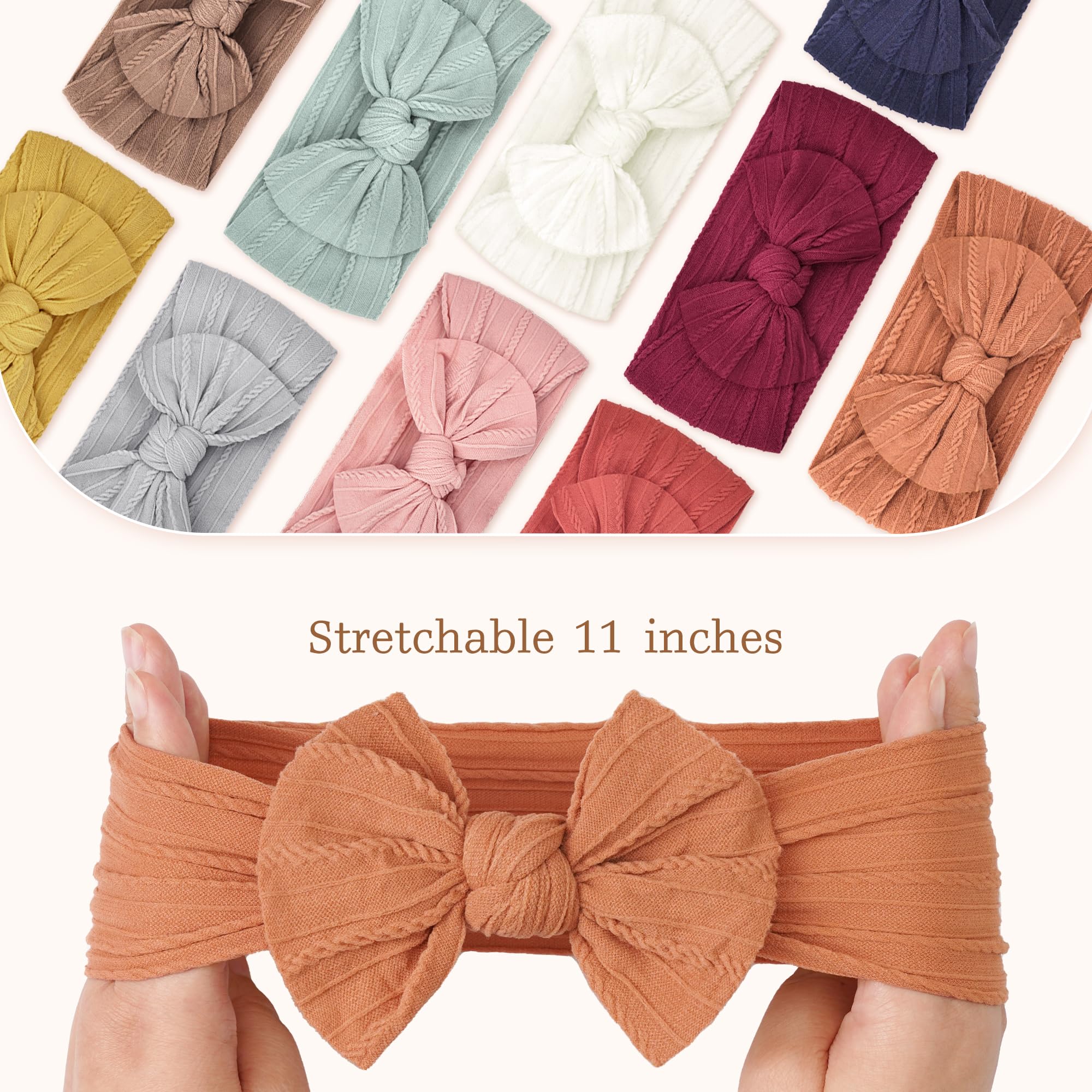 CÉLLOT 10 Colors Super Stretchy Soft Knot Baby Girl Headbands with Hair Bows Nylon Head Wrap For Newborn Baby Girls Infants Toddlers Kids