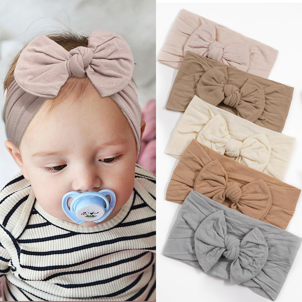 CÉLLOT 10 Colors Super Stretchy Soft Knot Baby Girl Headbands with Hair Bows Nylon Head Wrap For Newborn Baby Girls Infants Toddlers Kids